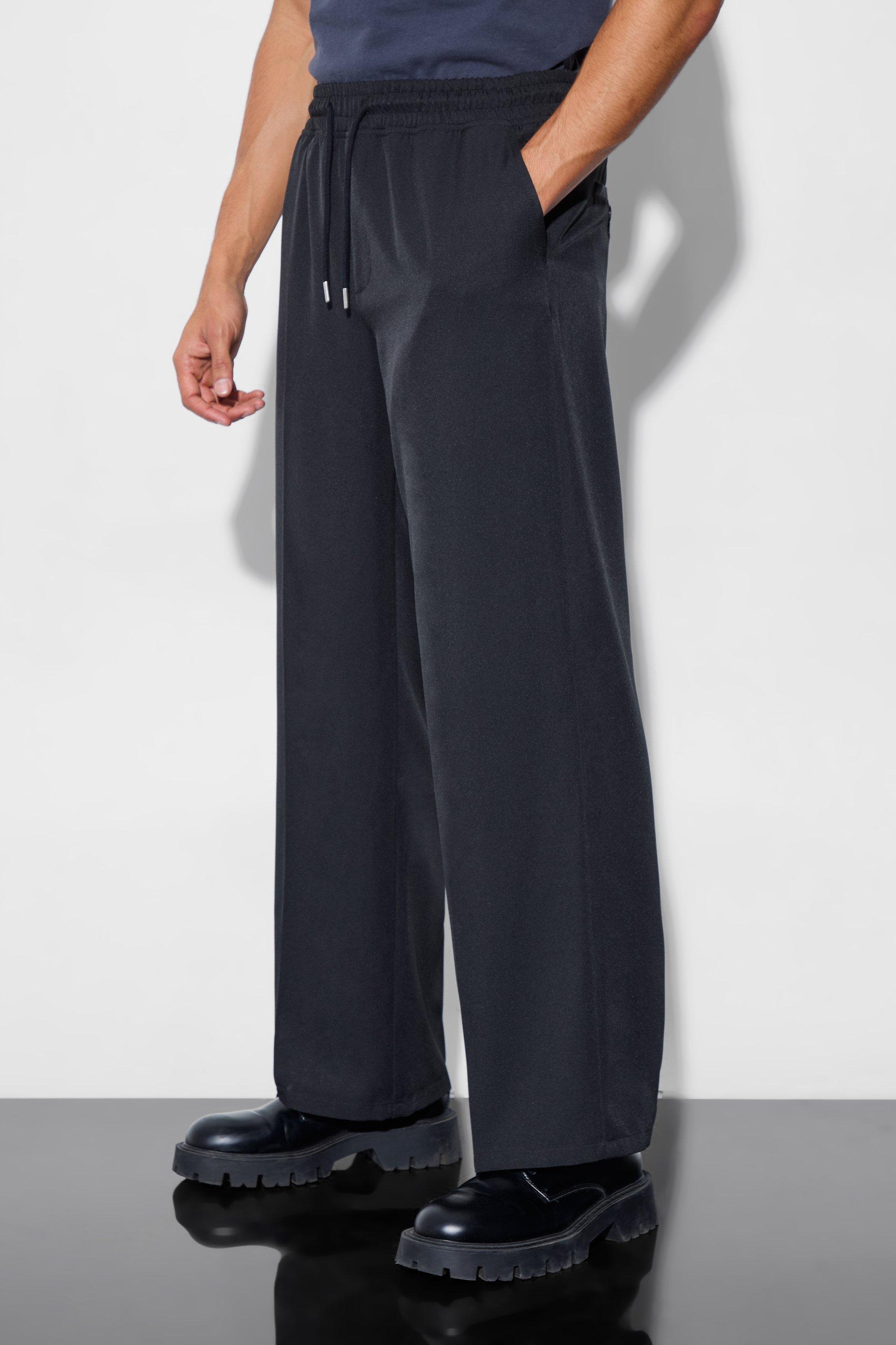 Image of Drawcord Wide Fit Tailored Trousers, Nero