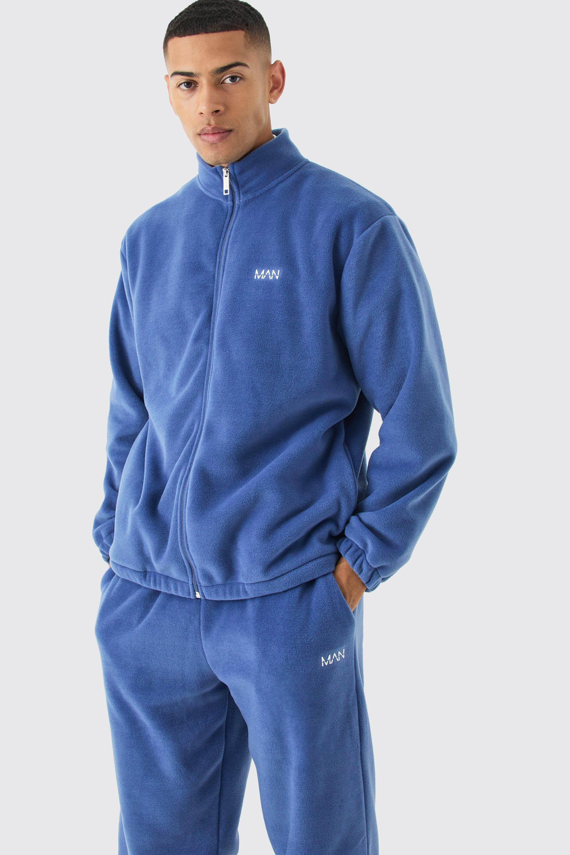 Image of Tuta sportiva Man oversize in fleece con collo a imbuto, zip, Azzurro