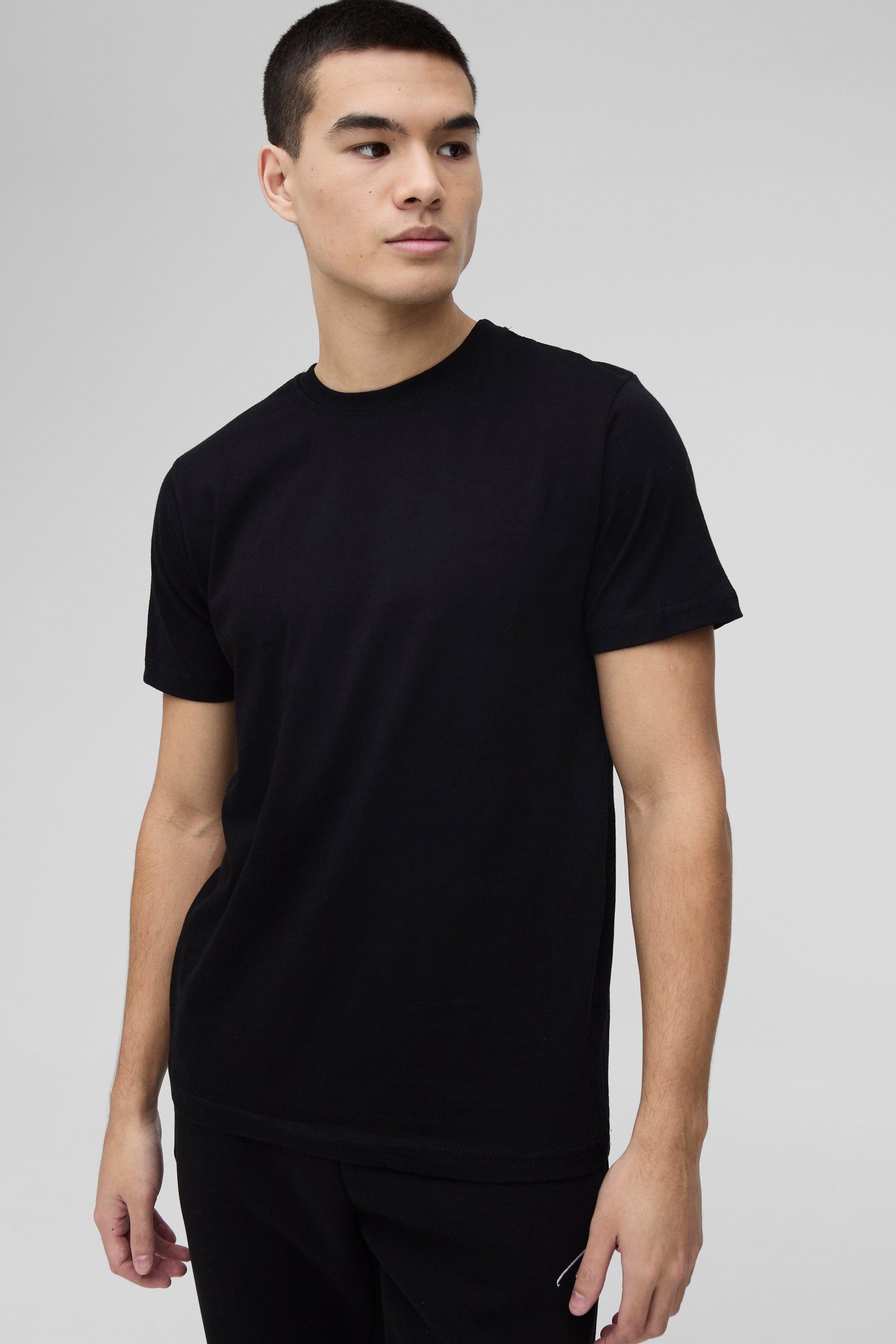 Mens Black Basic Slim Fit Crew Neck T-Shirt, Black