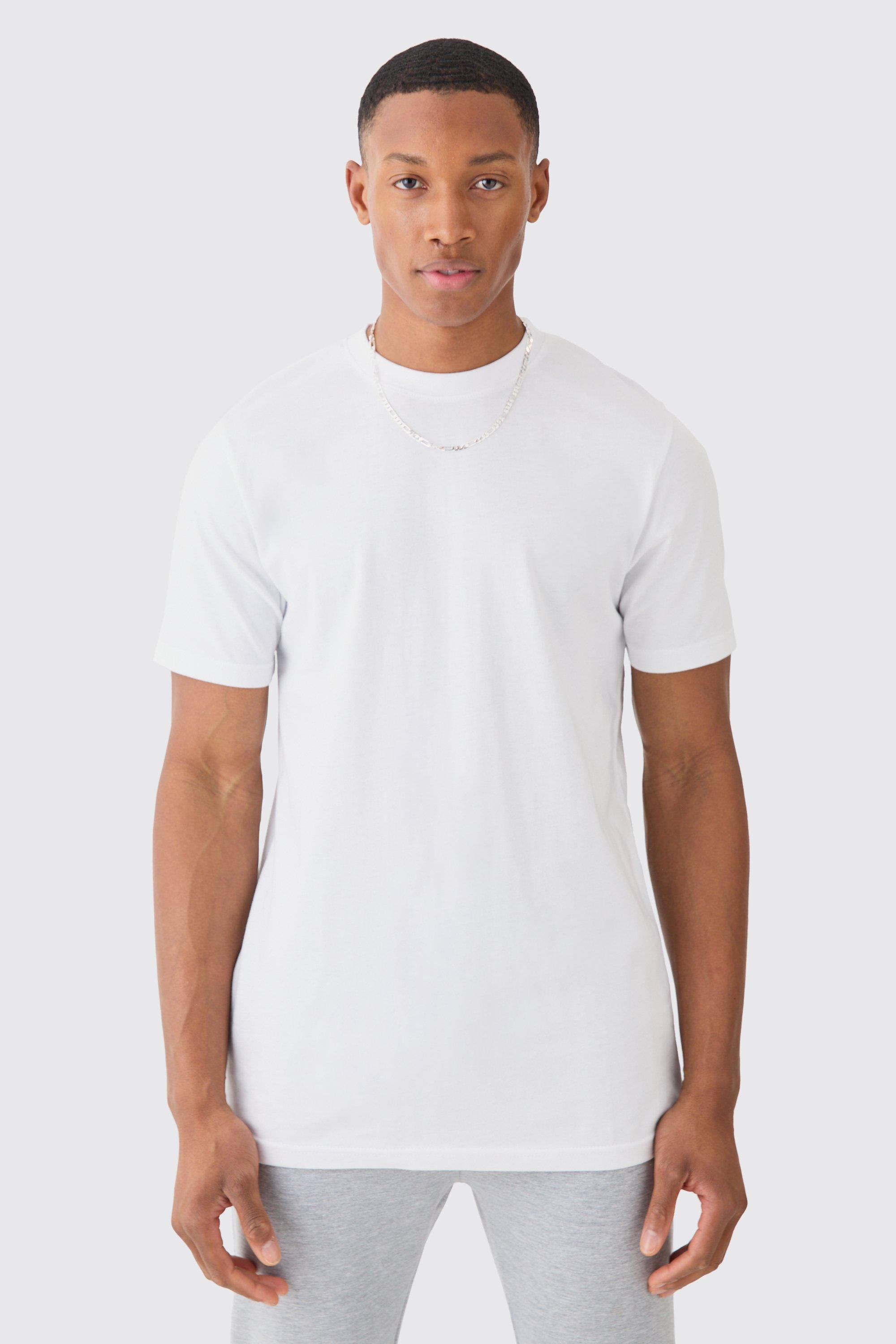 Mens White Basic Slim Fit Crew Neck T-Shirt, White