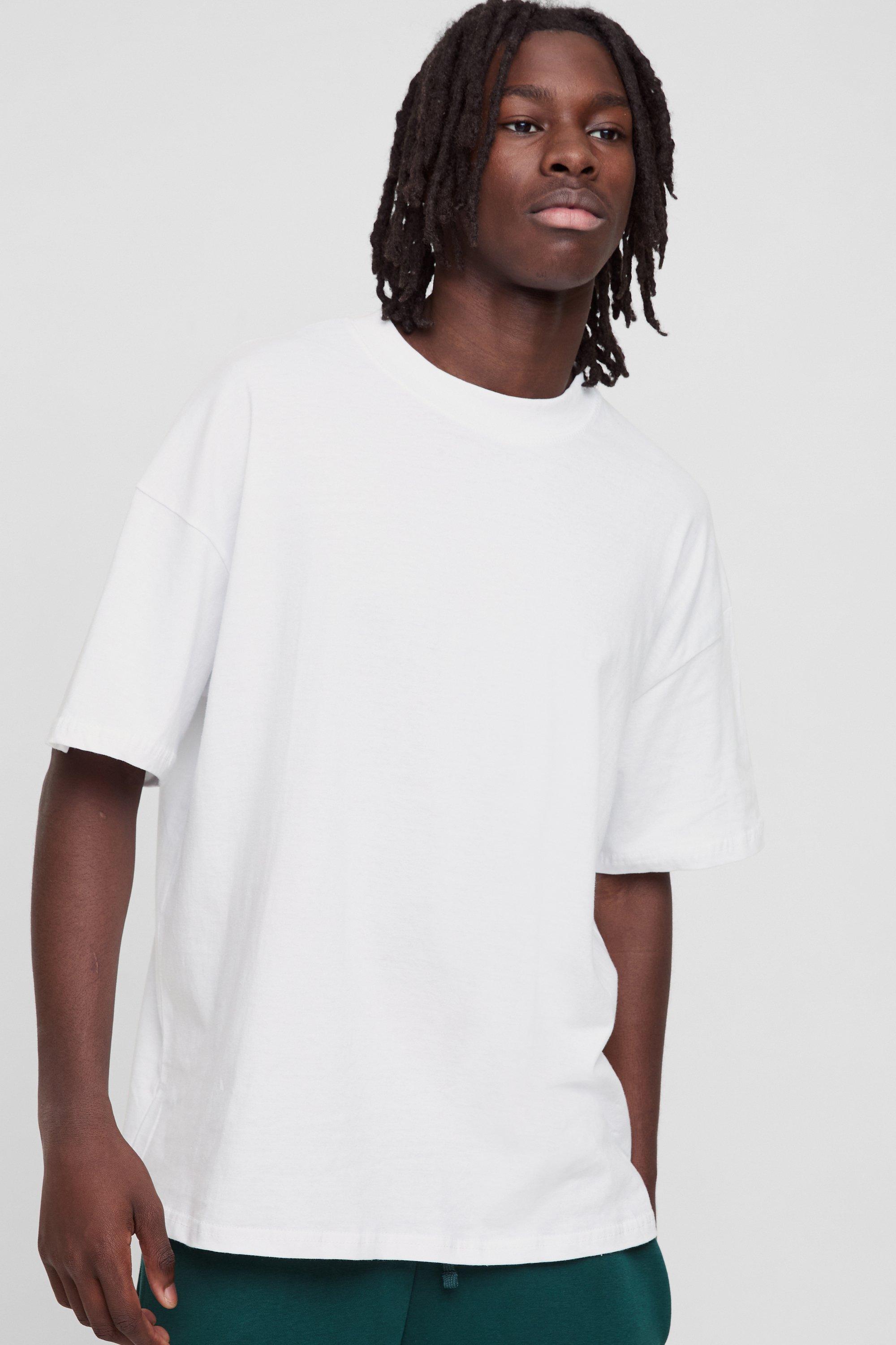 Mens White Basic Oversized Crew Neck T-shirt, White