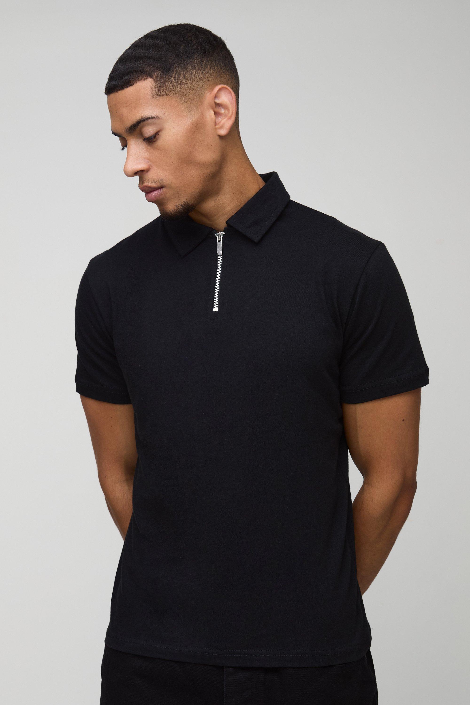 Polo Slim Fit con zip sul colletto, Nero