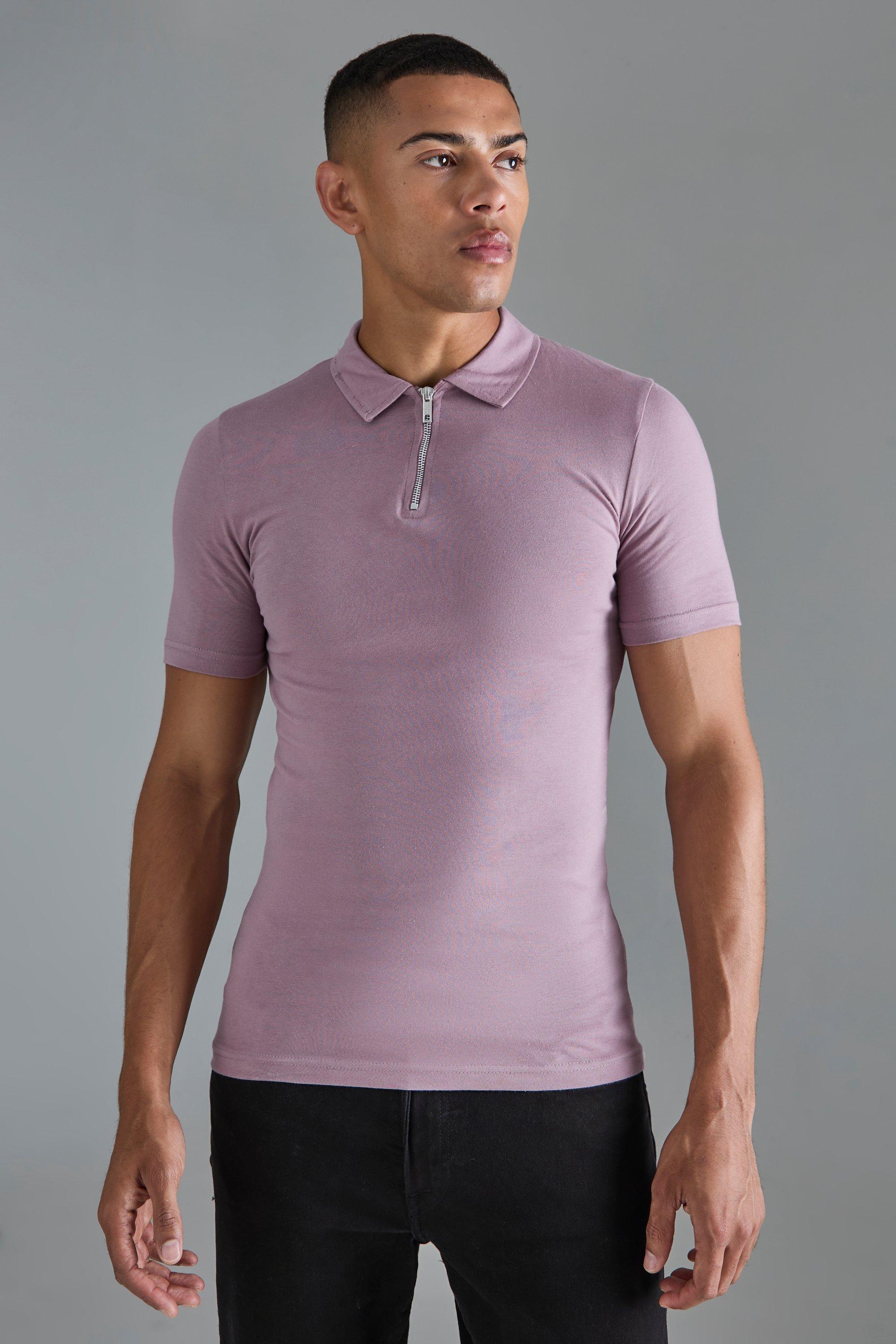 Image of Polo attillata con zip sul colletto, Purple
