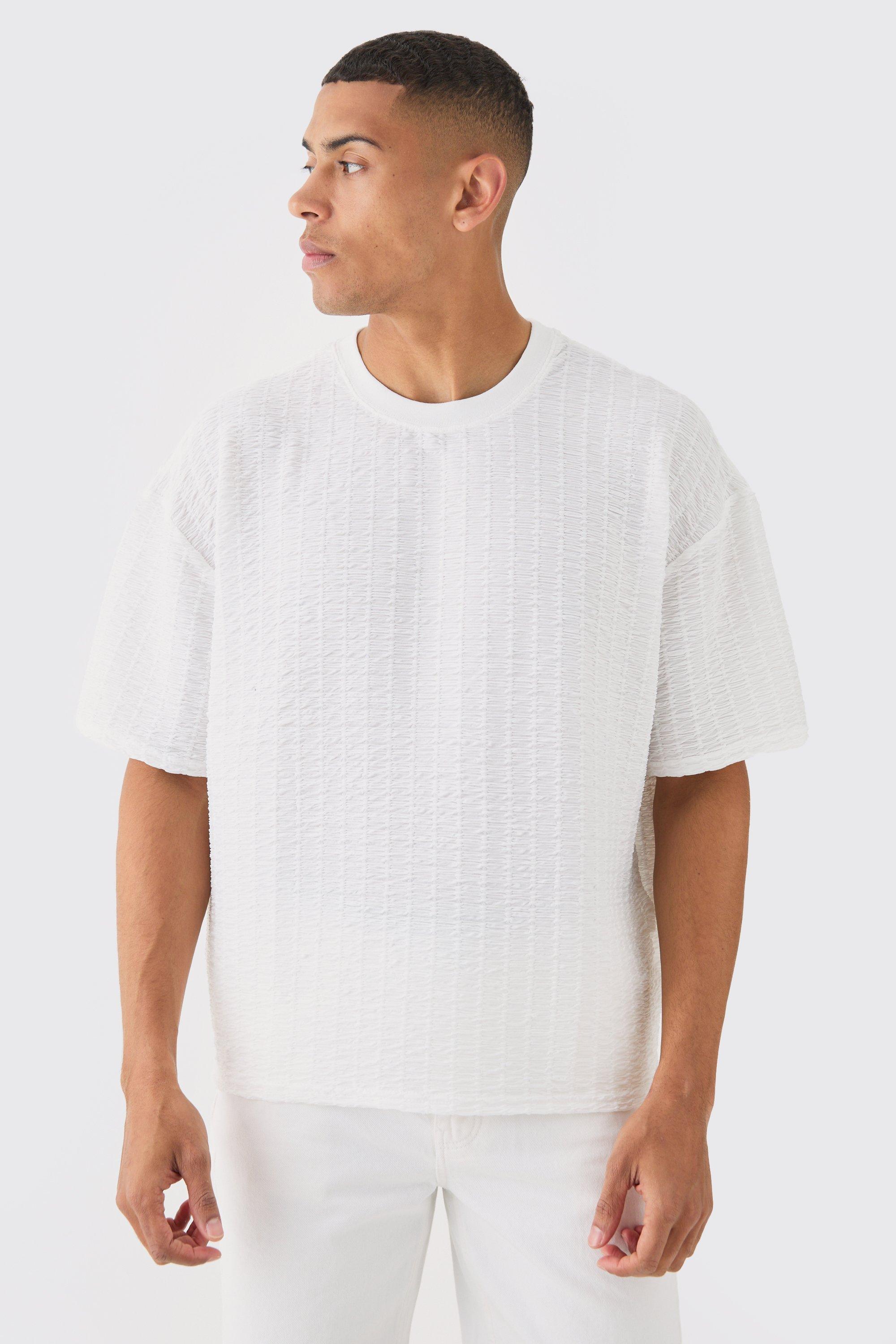 Image of Oversized Boxy Pleated Texture T-shirt, Bianco