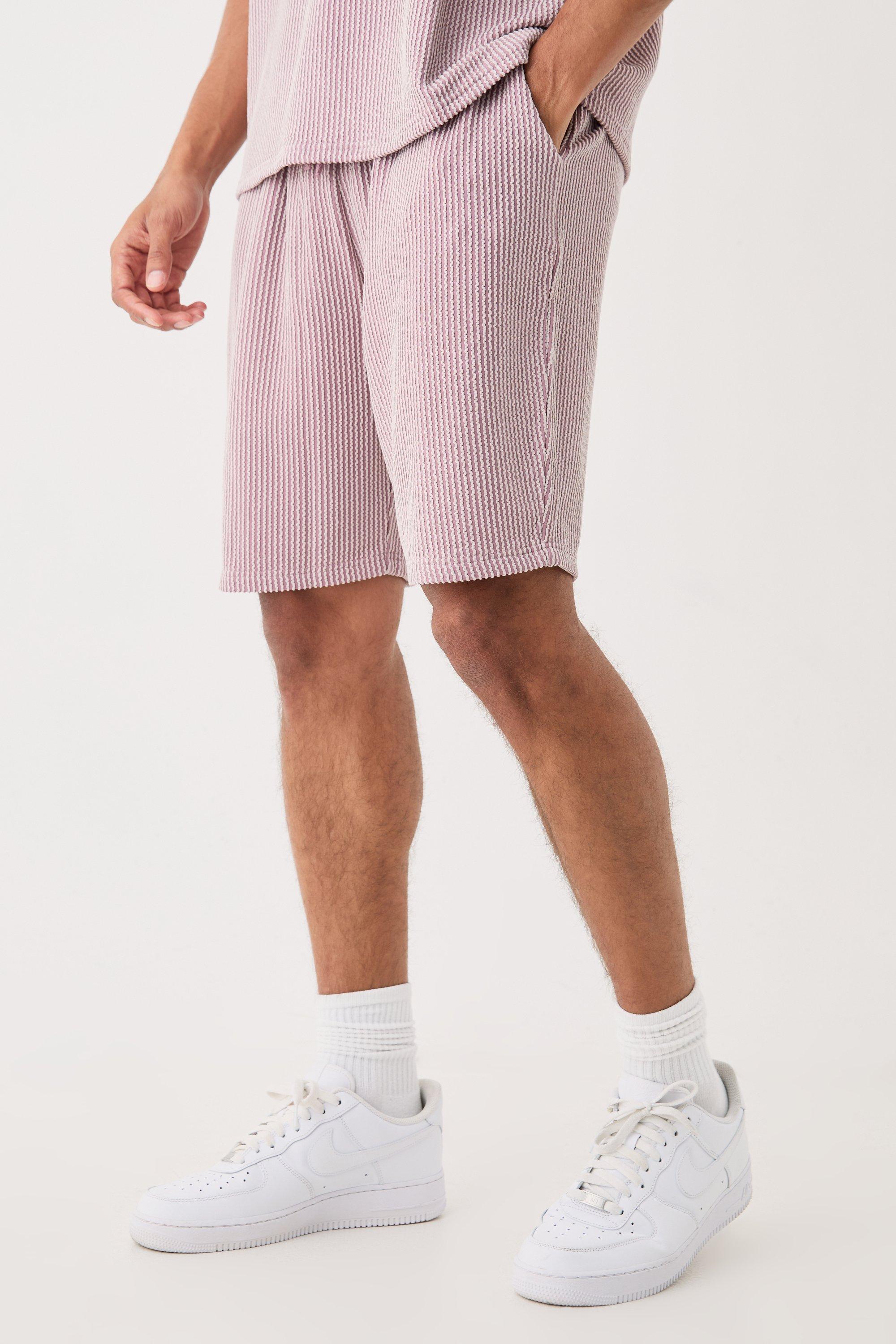 Image of Relaxed Fit Mid Length Stripe Texture Shorts, Purple