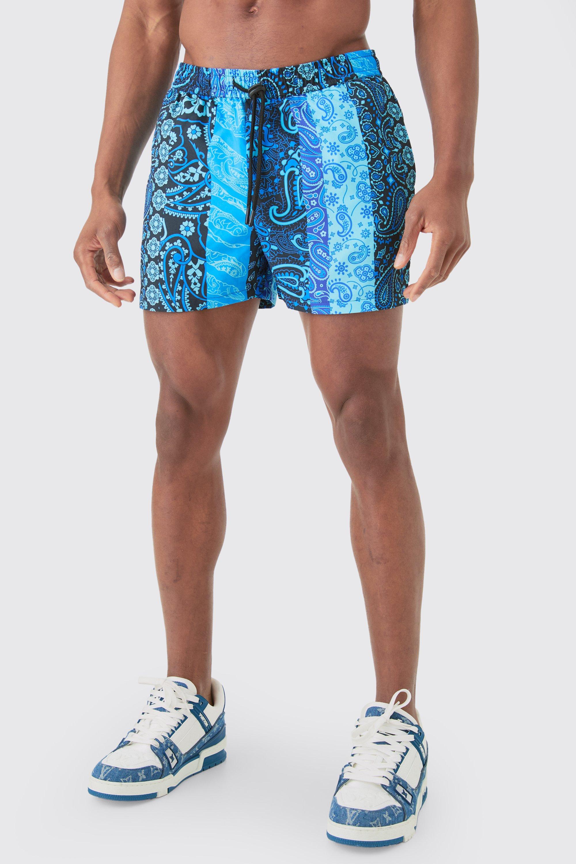 Mens Blue Short Length Bandana Swim Short, Blue