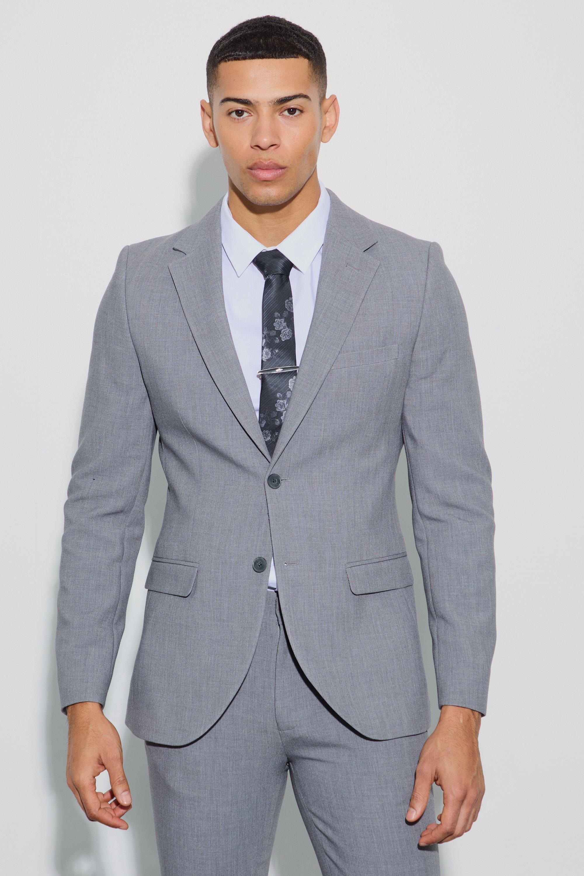Image of Jersey Skinny Single Breasted Suit Jacket, Grigio