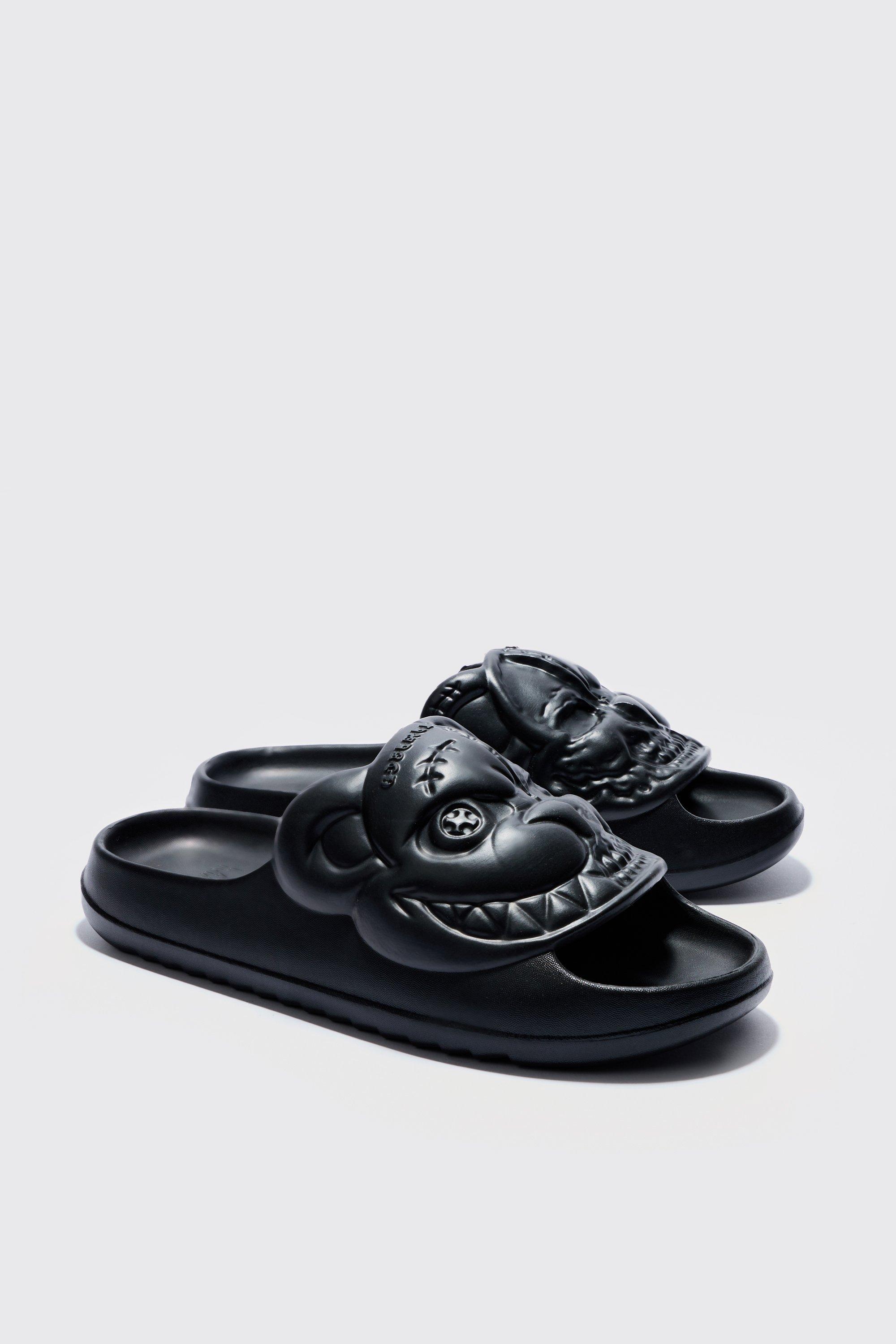 Mens Black Perforated Evil Teddy Slider, Black