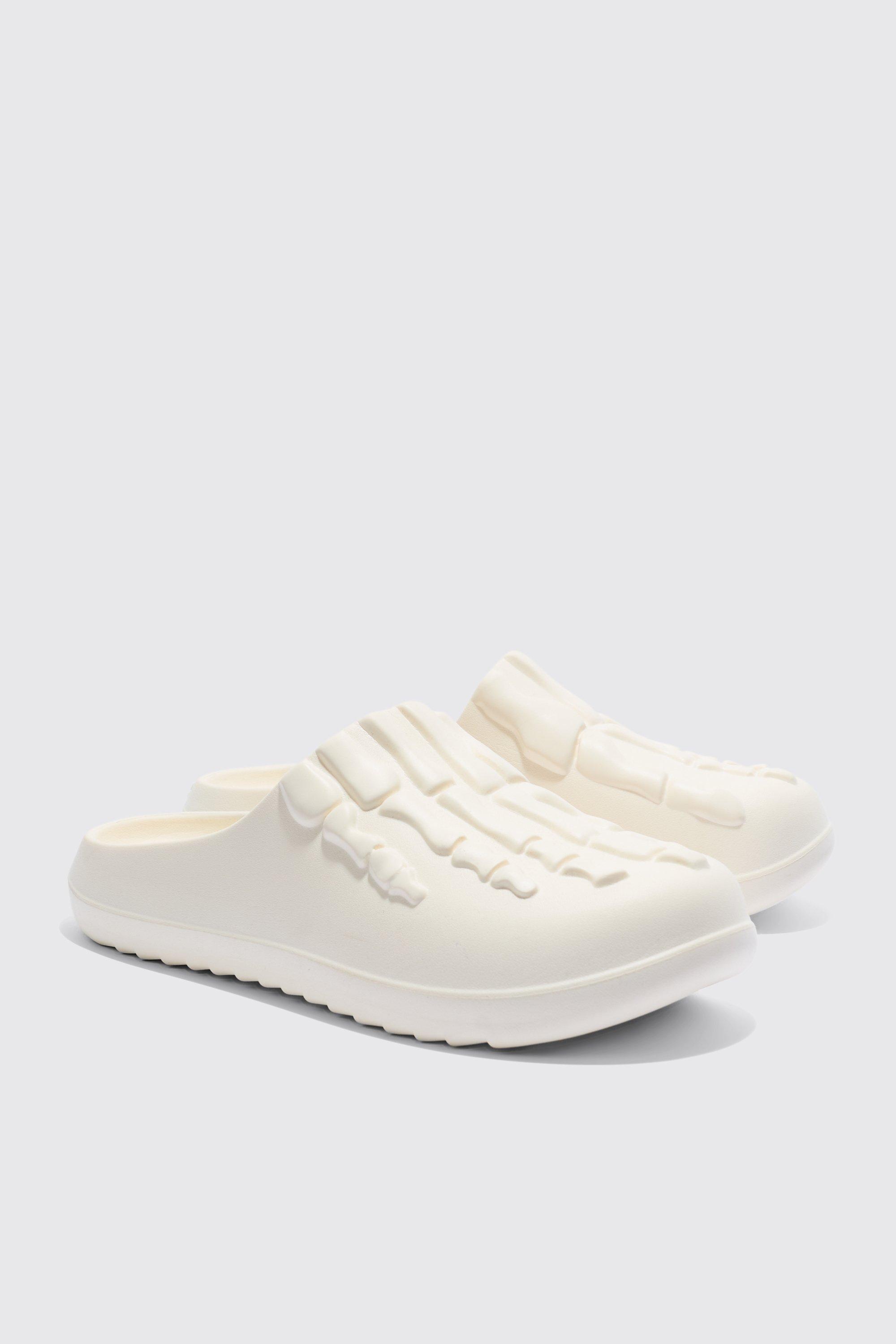 Mens Cream Perforated Skeleton Moulded Mule, Cream
