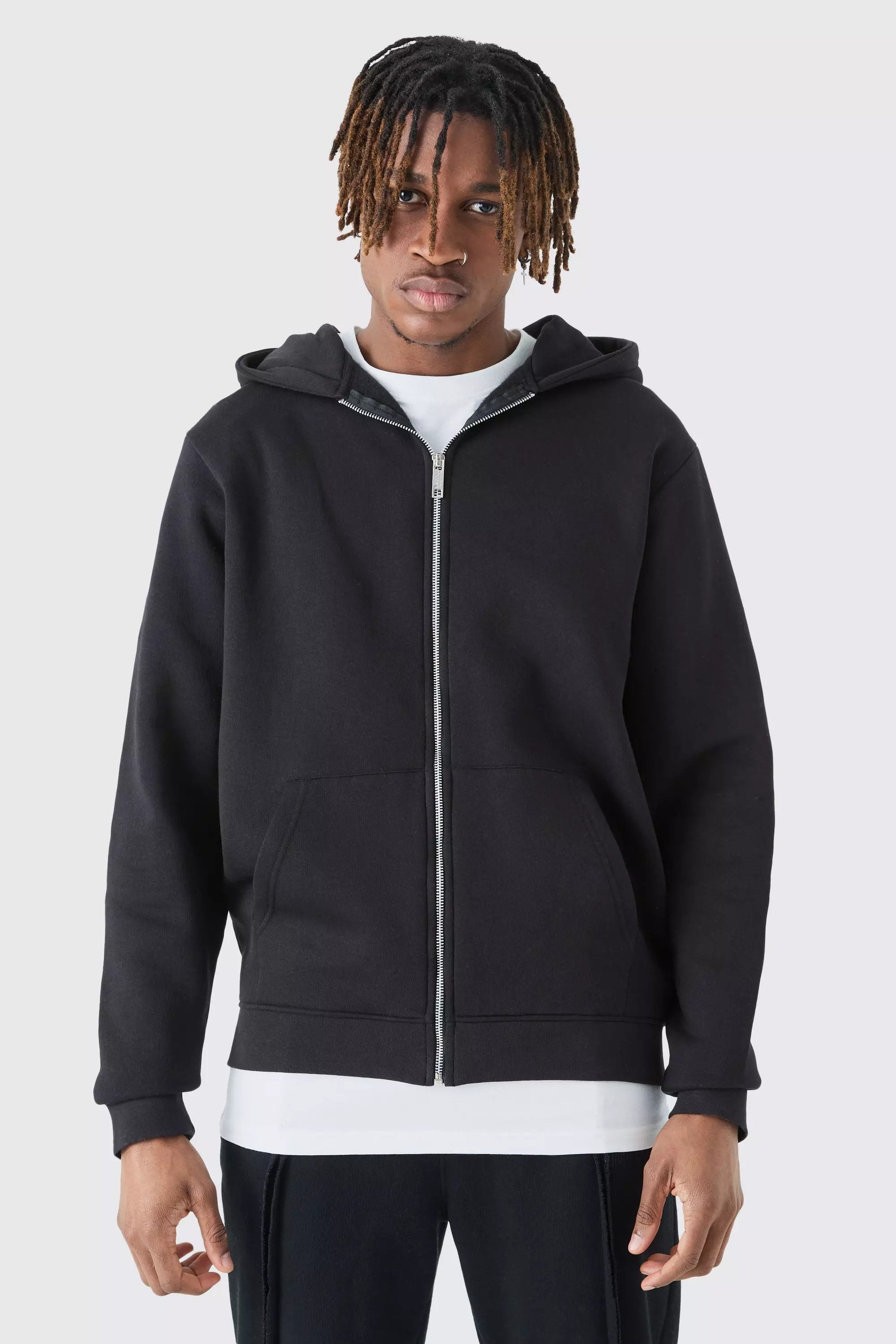 Basic black zip hot sale up hoodie