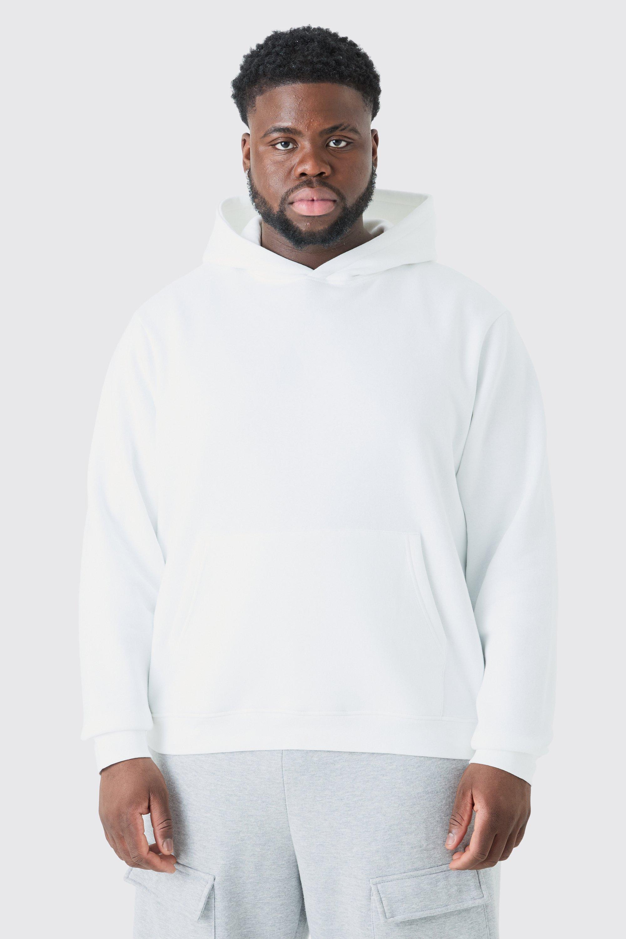 Mens Plus Basic Over The Head Hoodie In White, White
