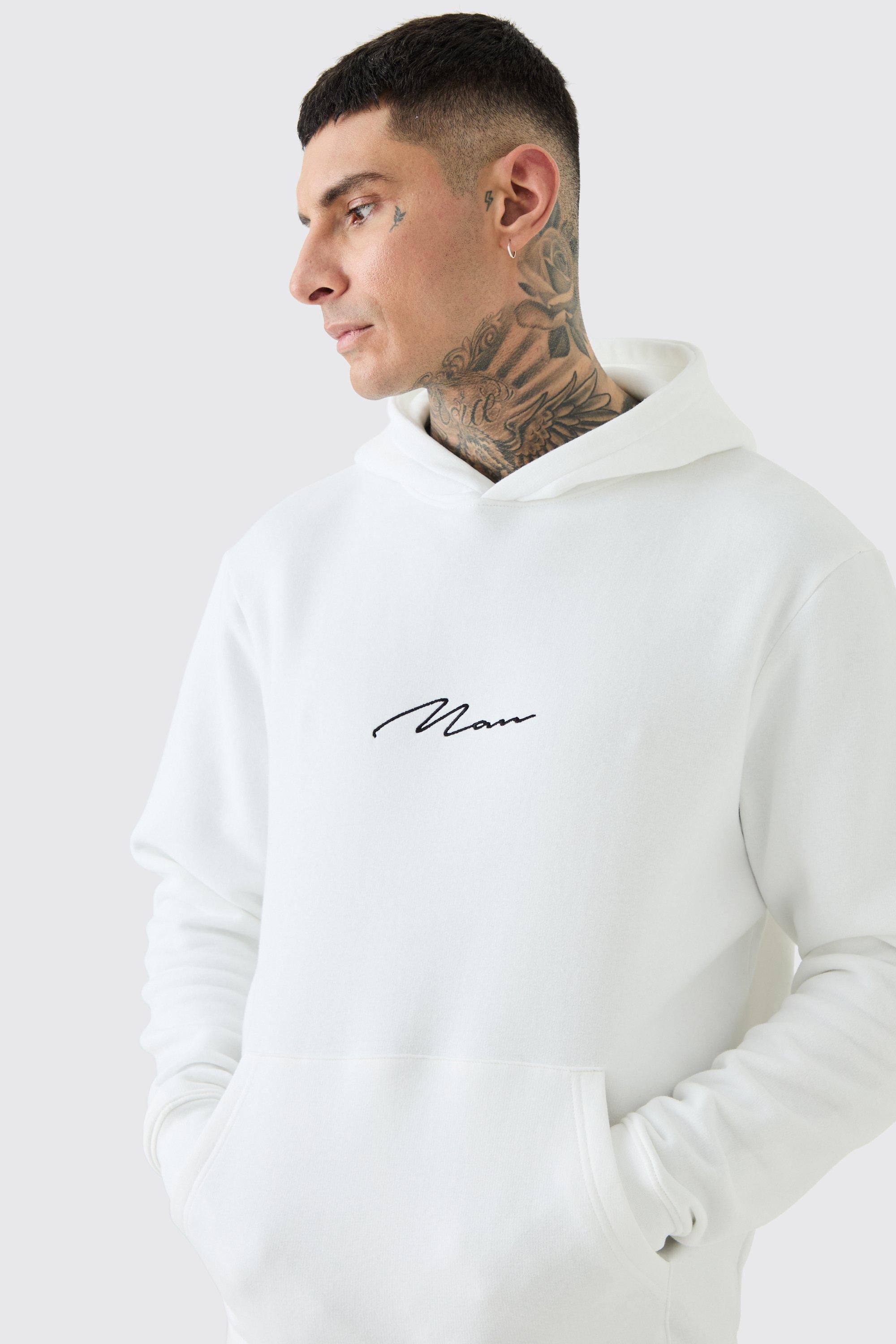 men's tall man signature over the head hoodie in white - s, white