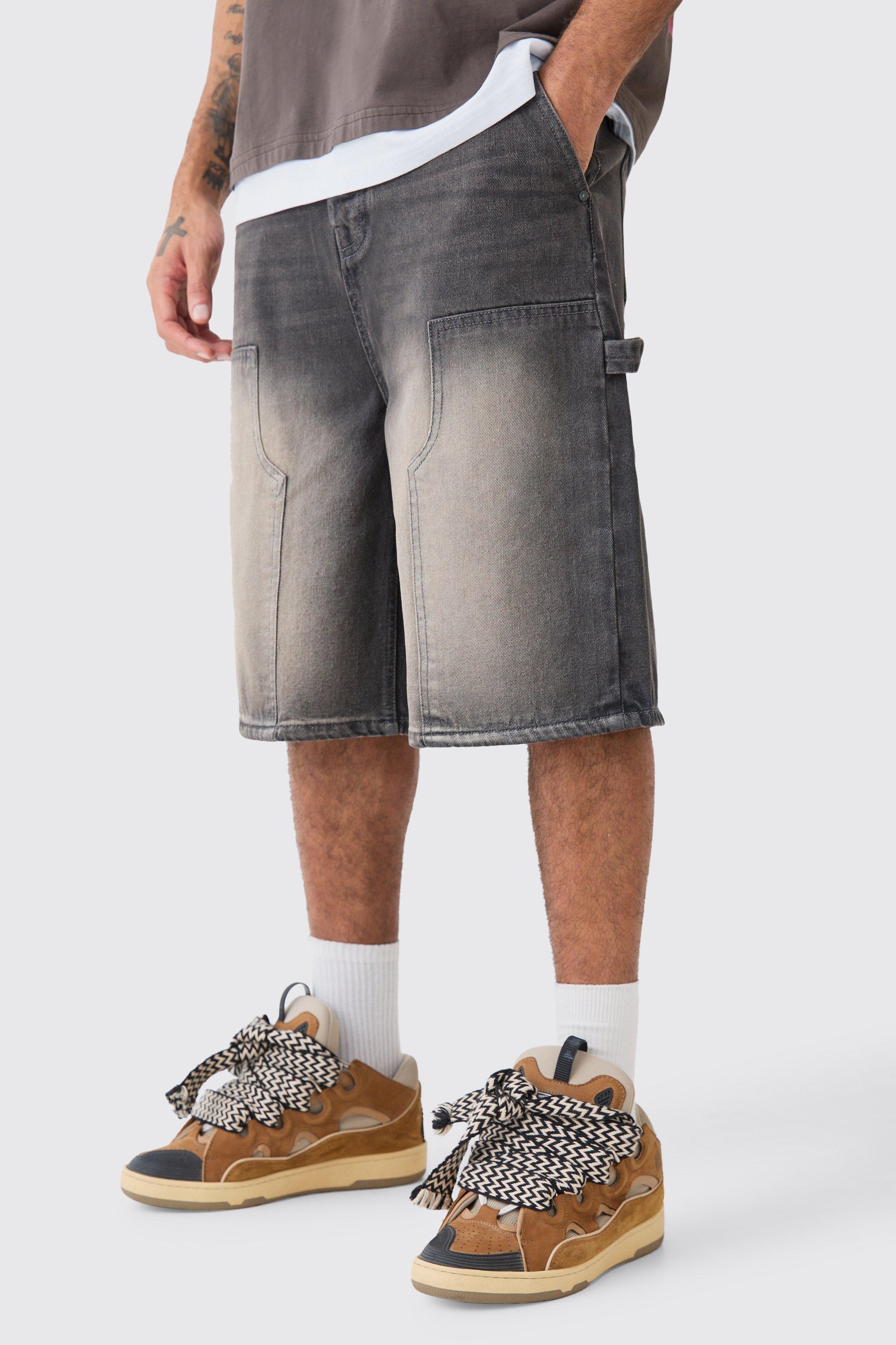 Image of Pantaloni tuta in denim grigio antico con dettagli stile Carpenter, Grigio