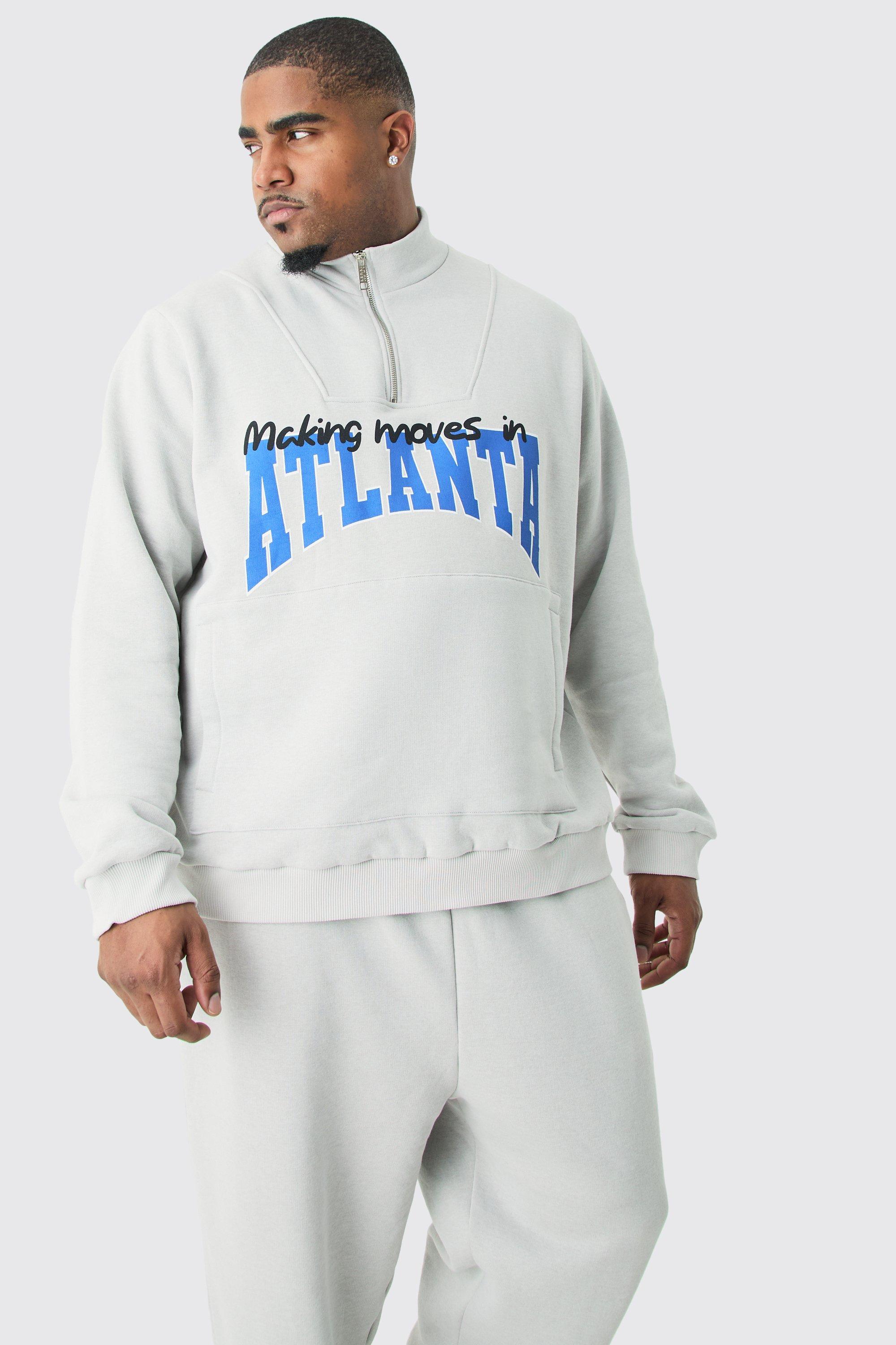 Mens Grey Plus 1/4 Zip Funnel Neck Atlanta Sweatshirt Tracksuit, Grey