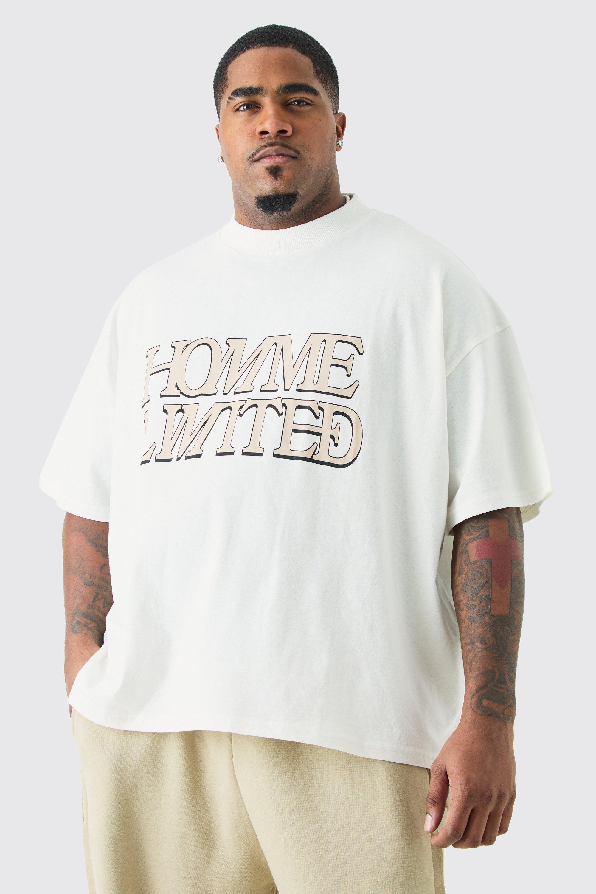 Image of T-shirt Plus Size squadrata oversize Homme Ltd con girocollo esteso, Cream