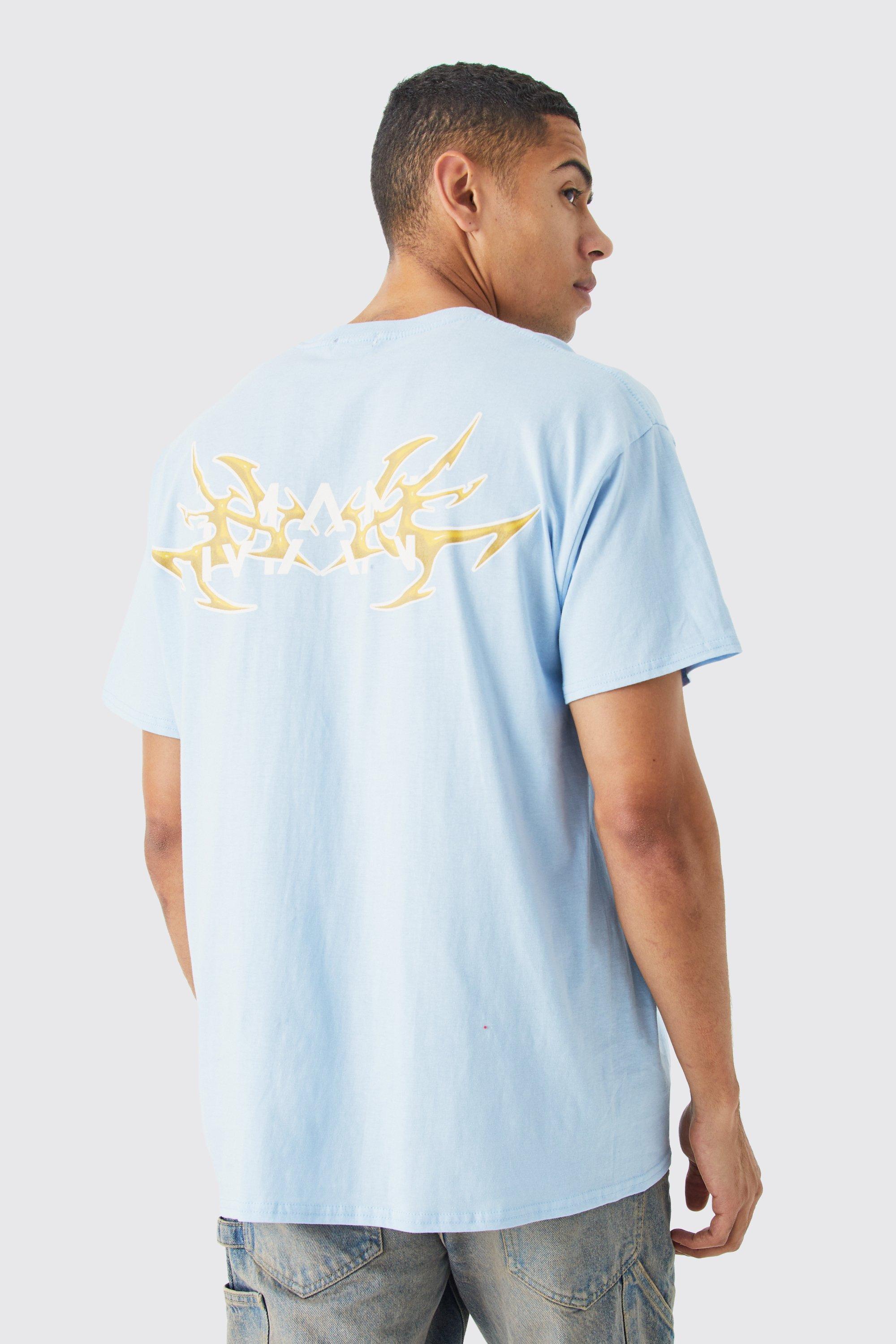 Image of T-shirt oversize Man con stampa Y2k sul retro, Azzurro