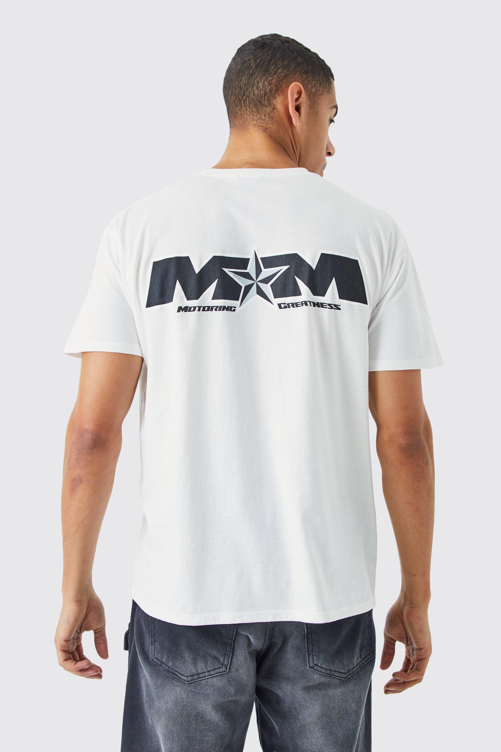 Mens White Oversized Moto Man Print T-shirt, White