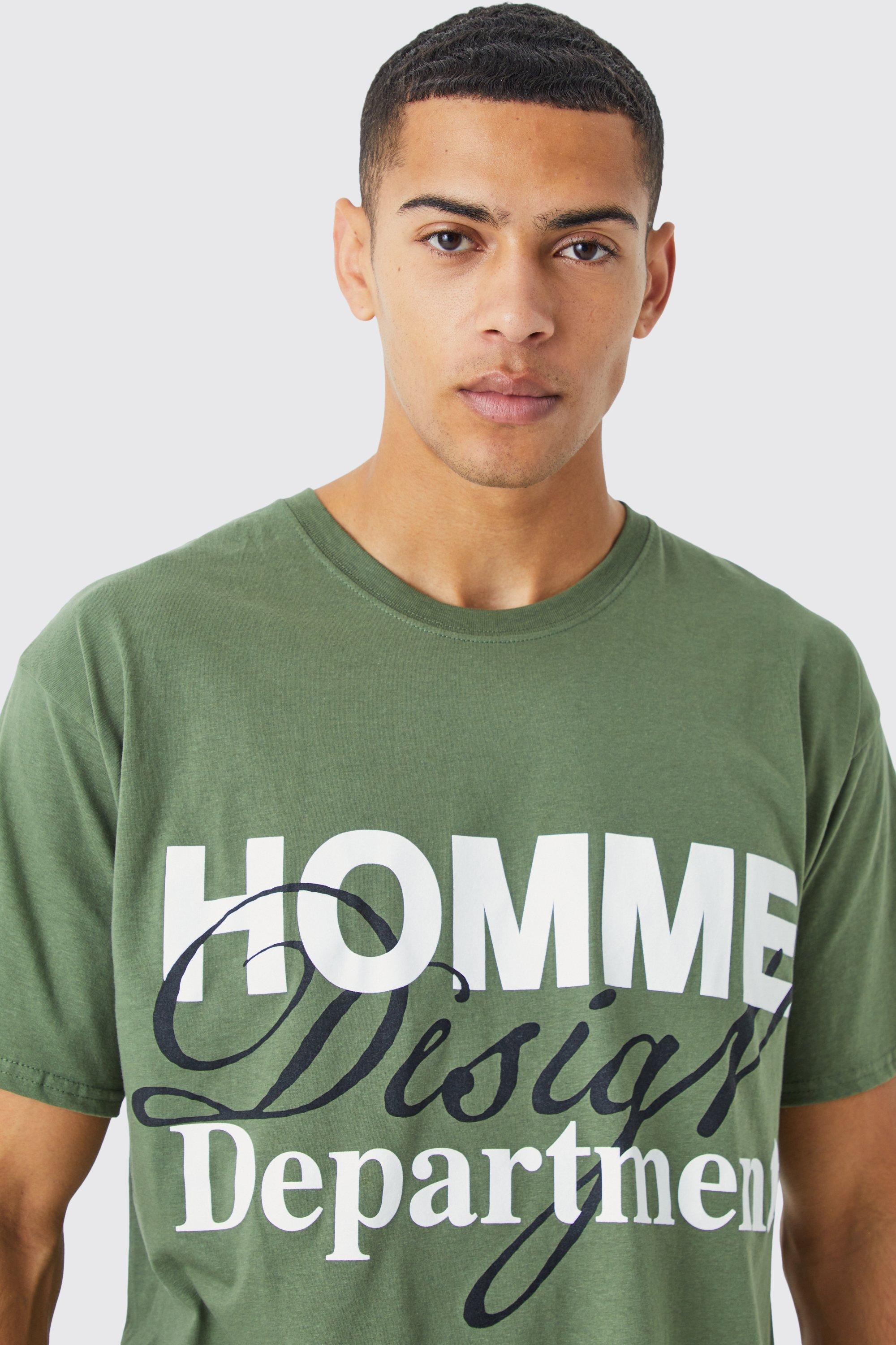 Mens Green Oversized Homme Design Printed T-shirt, Green