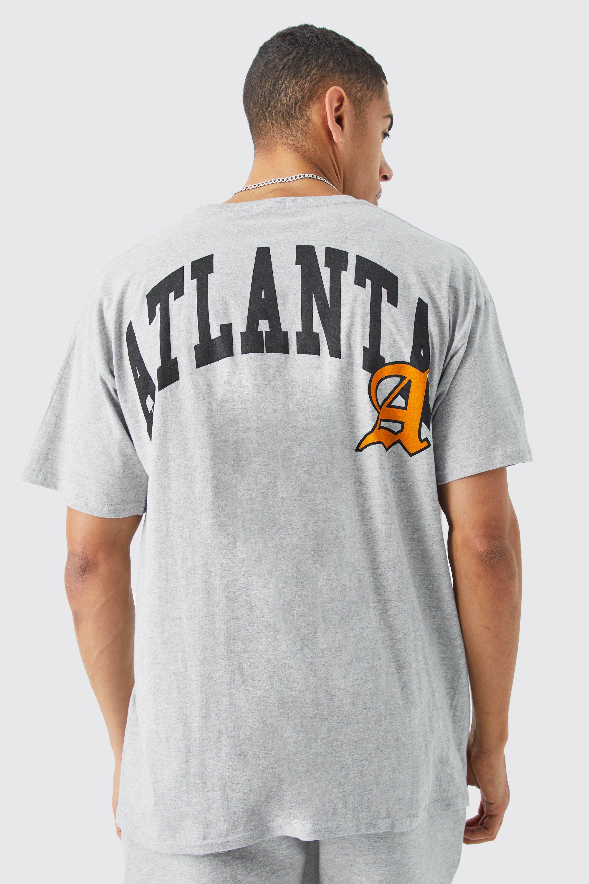 Mens Grey Oversized Varsity Atlanta Back Print T-shirt, Grey