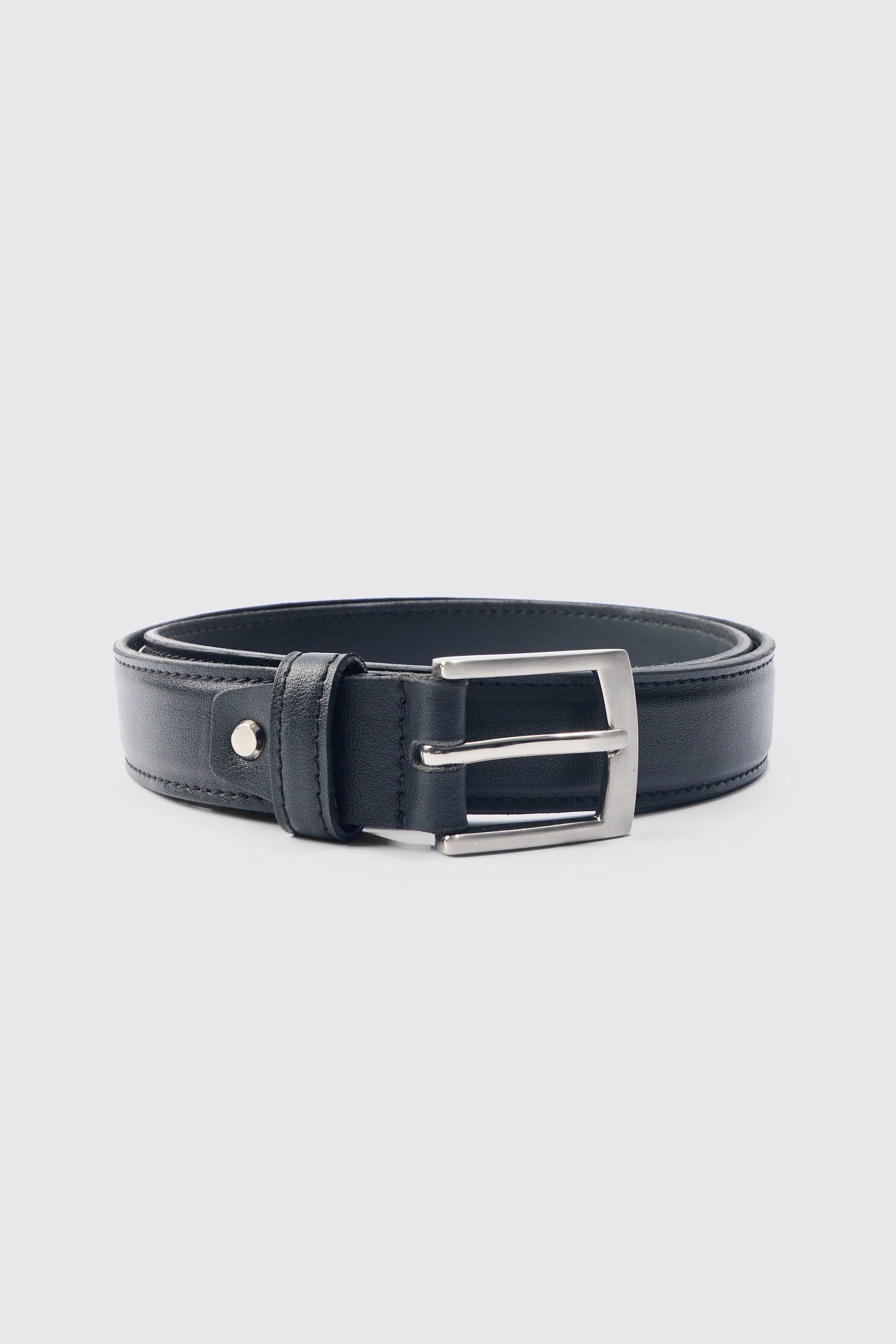 Mens Faux Leather Belt In Black, Black