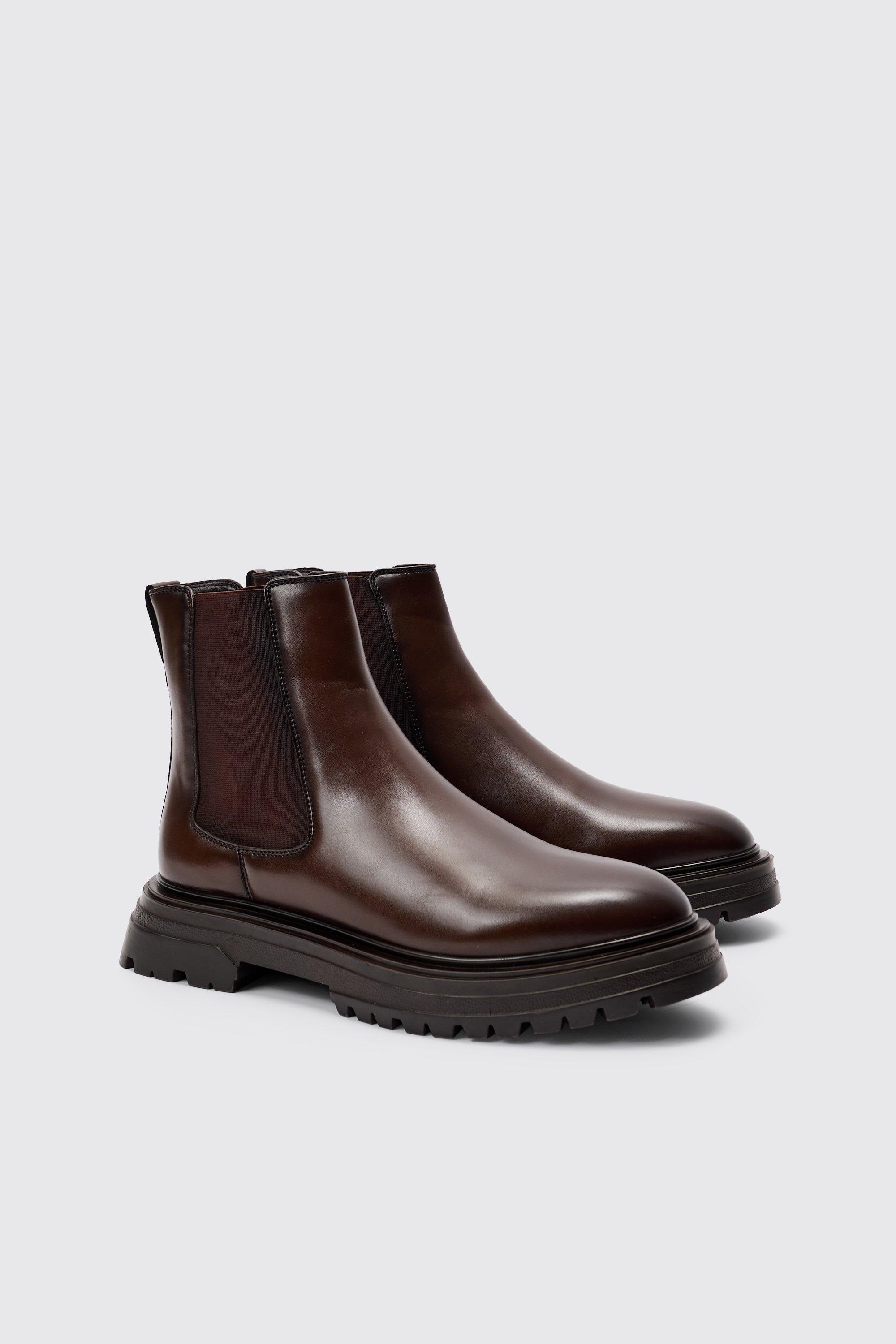 Image of Pu Chunky Sole Chelsea Boot In Brown, Brown