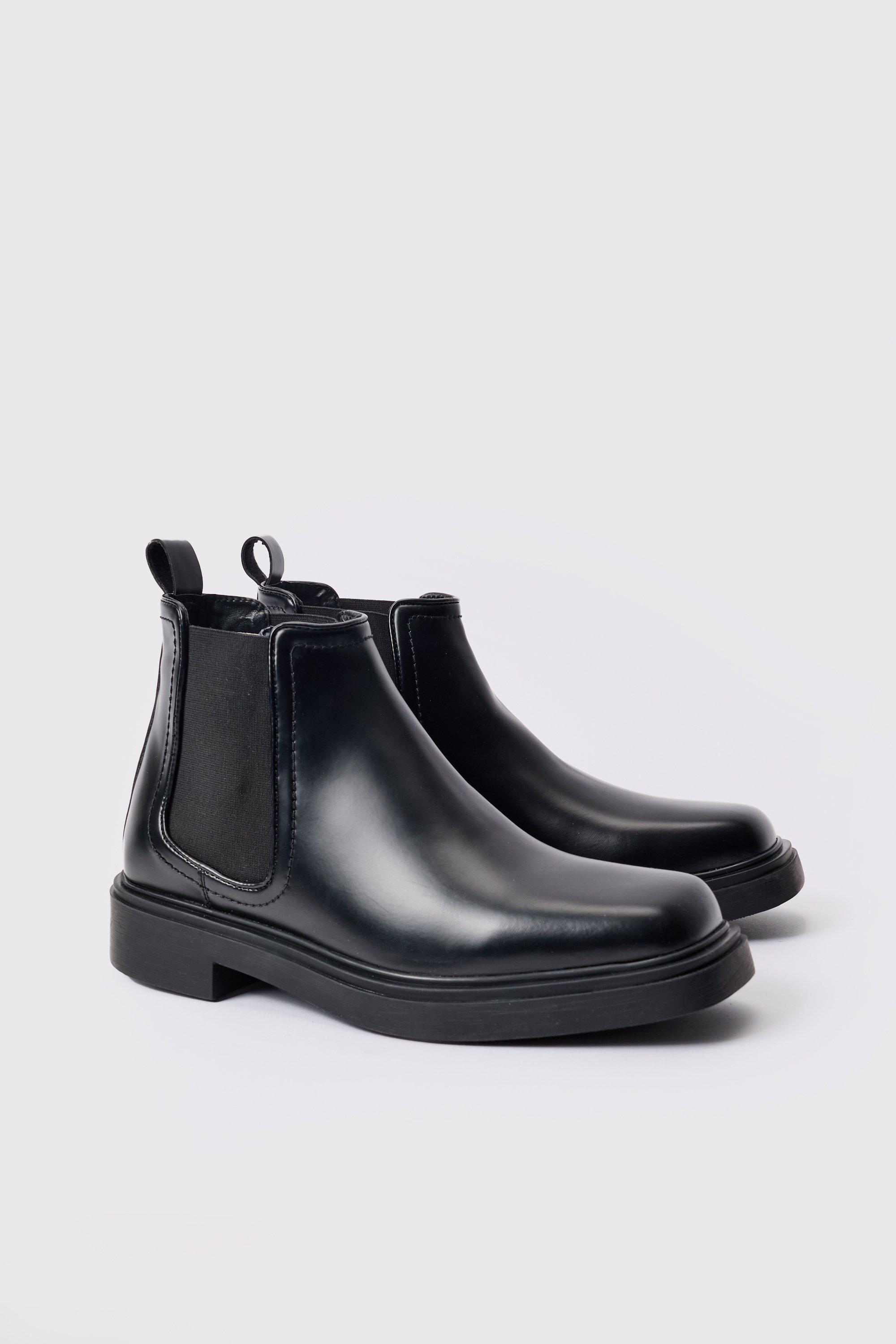 Mens PU Square Toe Chelsea Boot In Black, Black