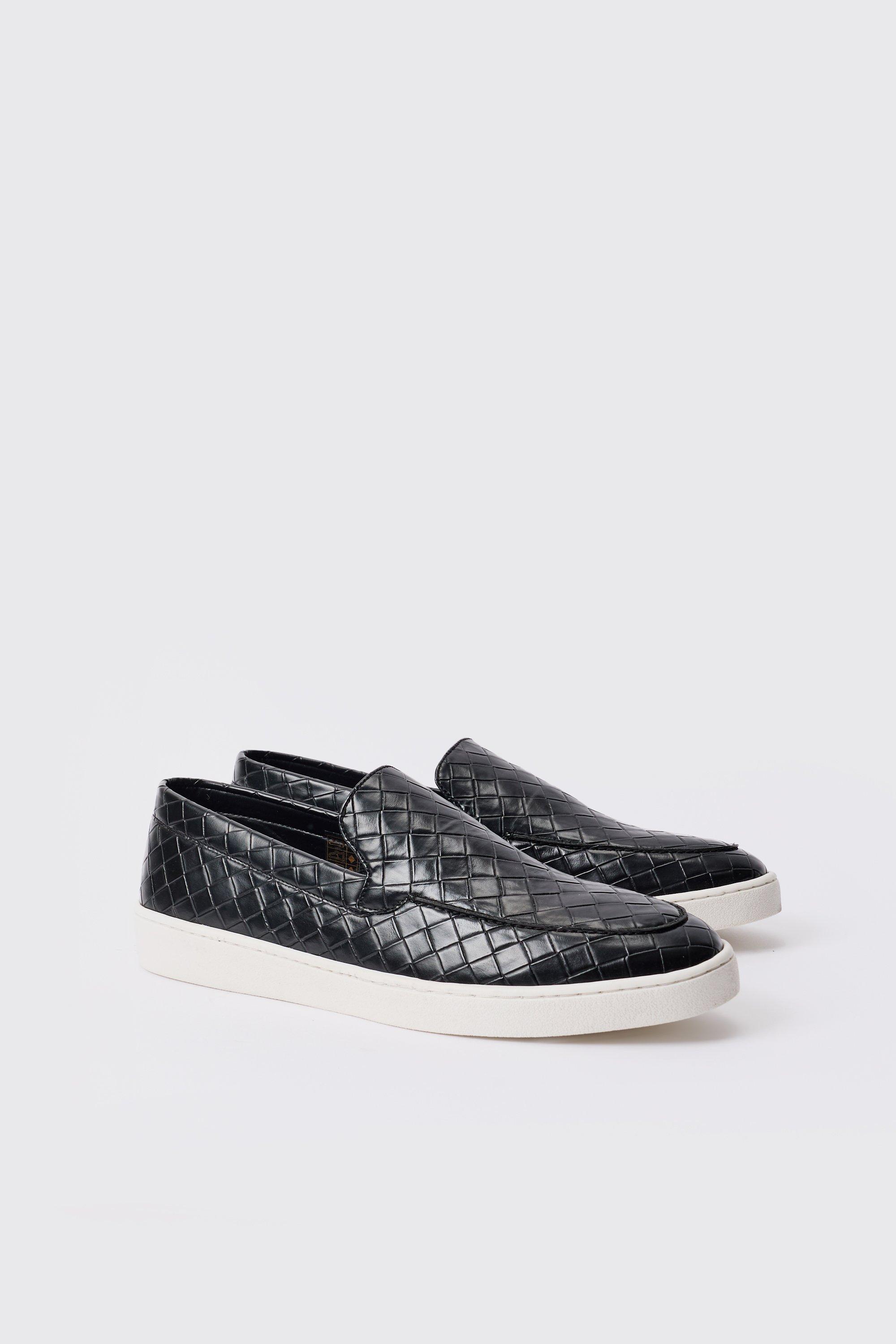 Image of Woven Pu Slip On Loafer In Black, Nero