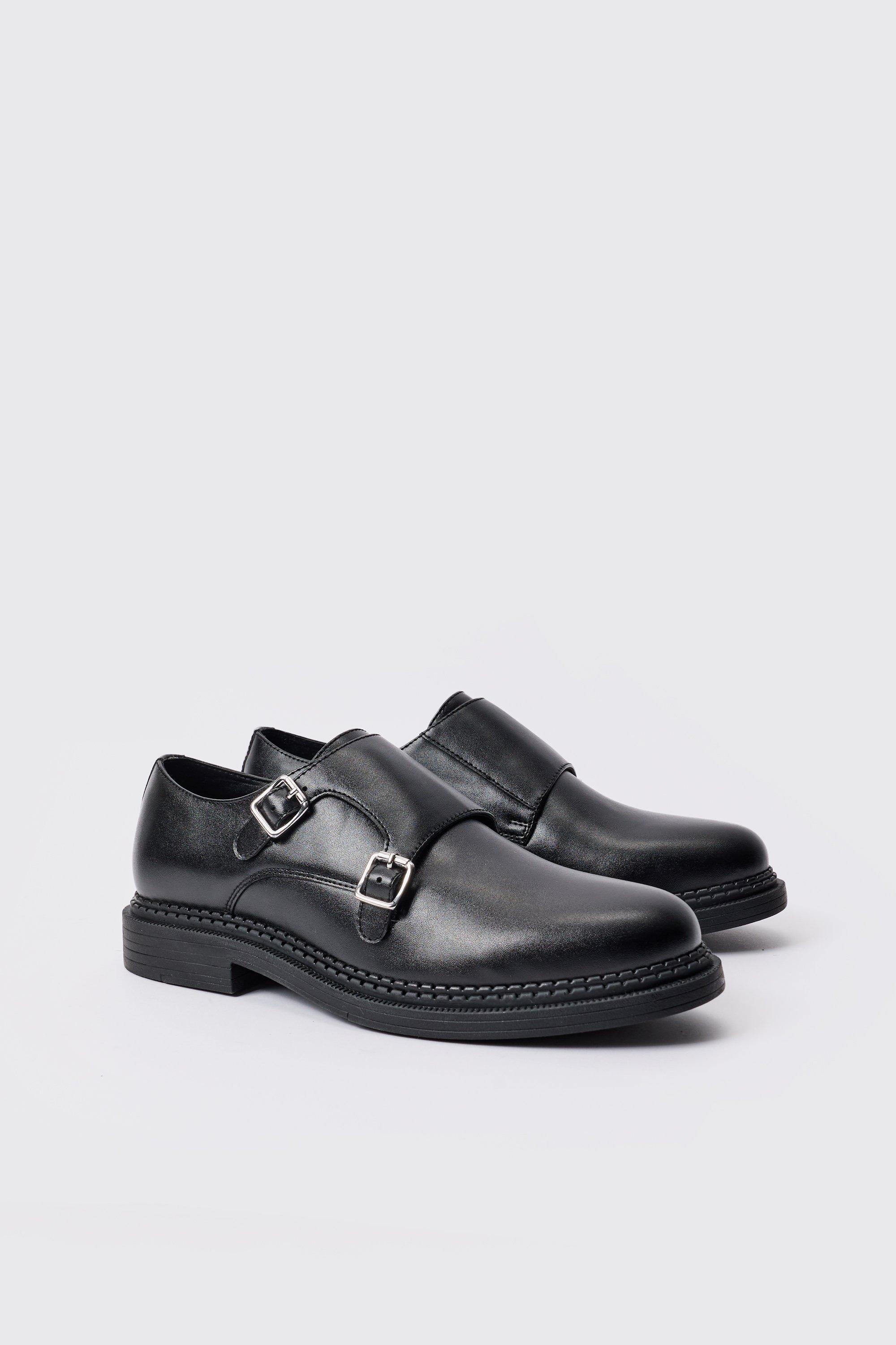 Image of Pu Monk Strap Loafer In Black, Nero