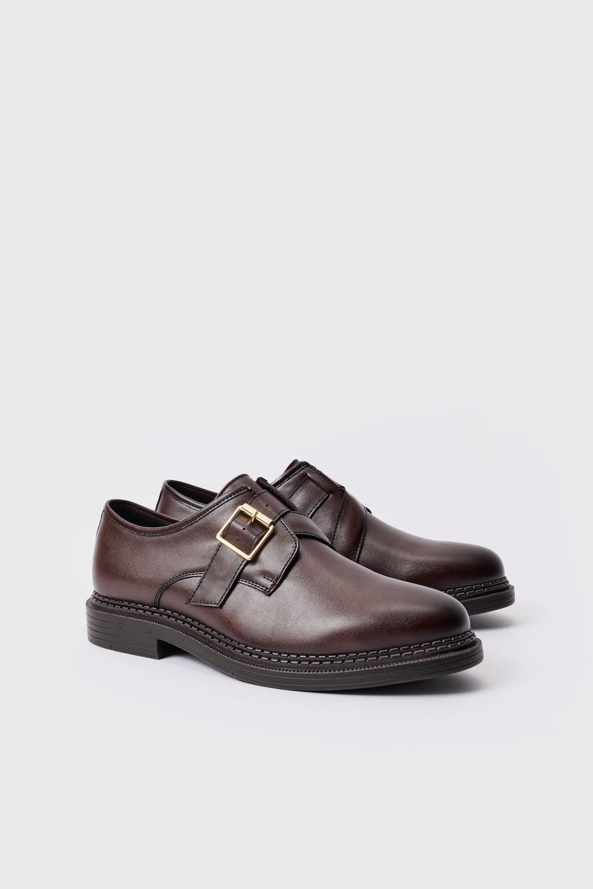 Image of Pu Cross Over Strap Detail Loafer In Dark Brown, Brown