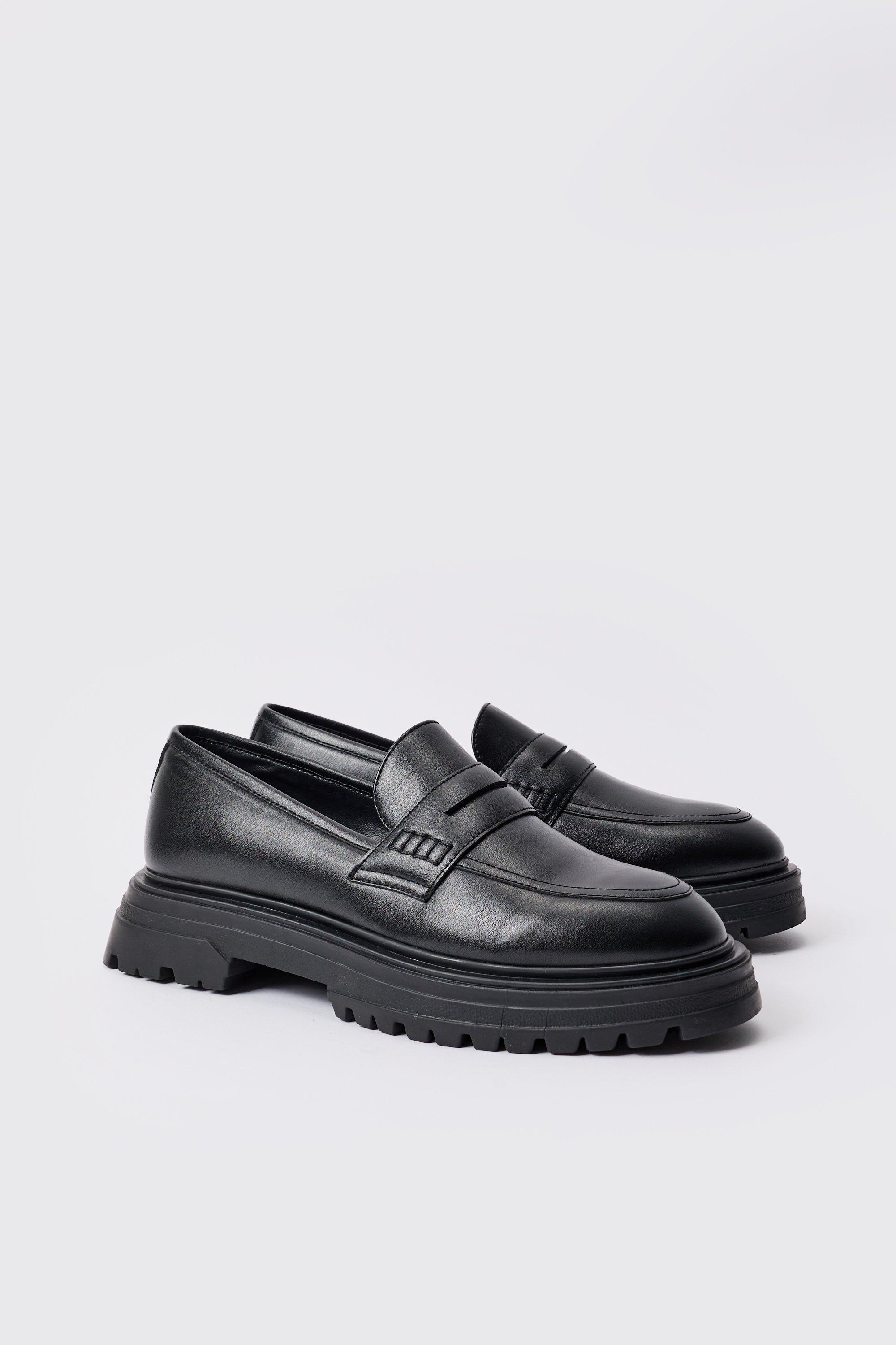 Mens PU Slip On Chunky Loafer In Black, Black