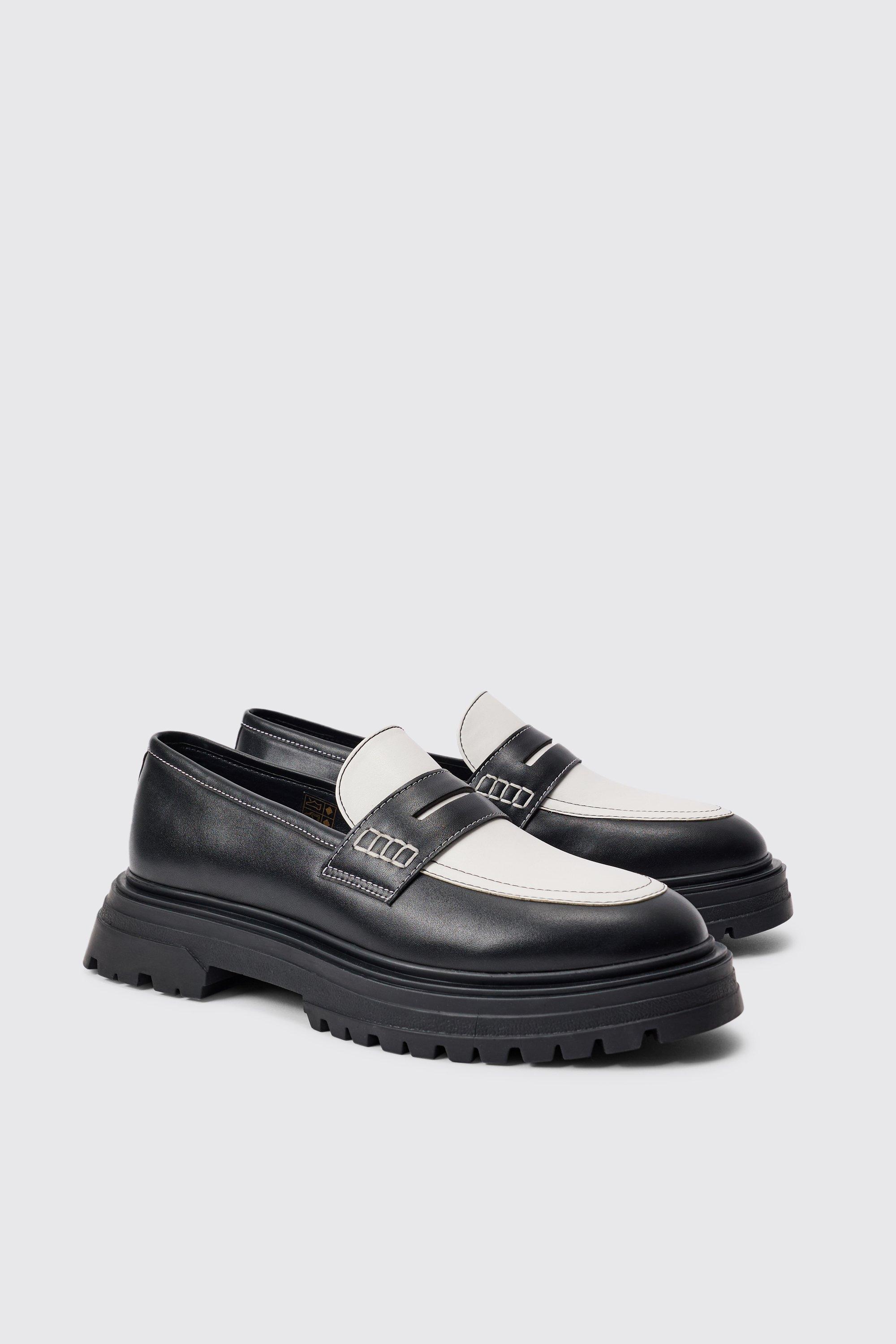 Boohoo Dikke Contrasterende Pu Instap Loafers In Zwart, Black