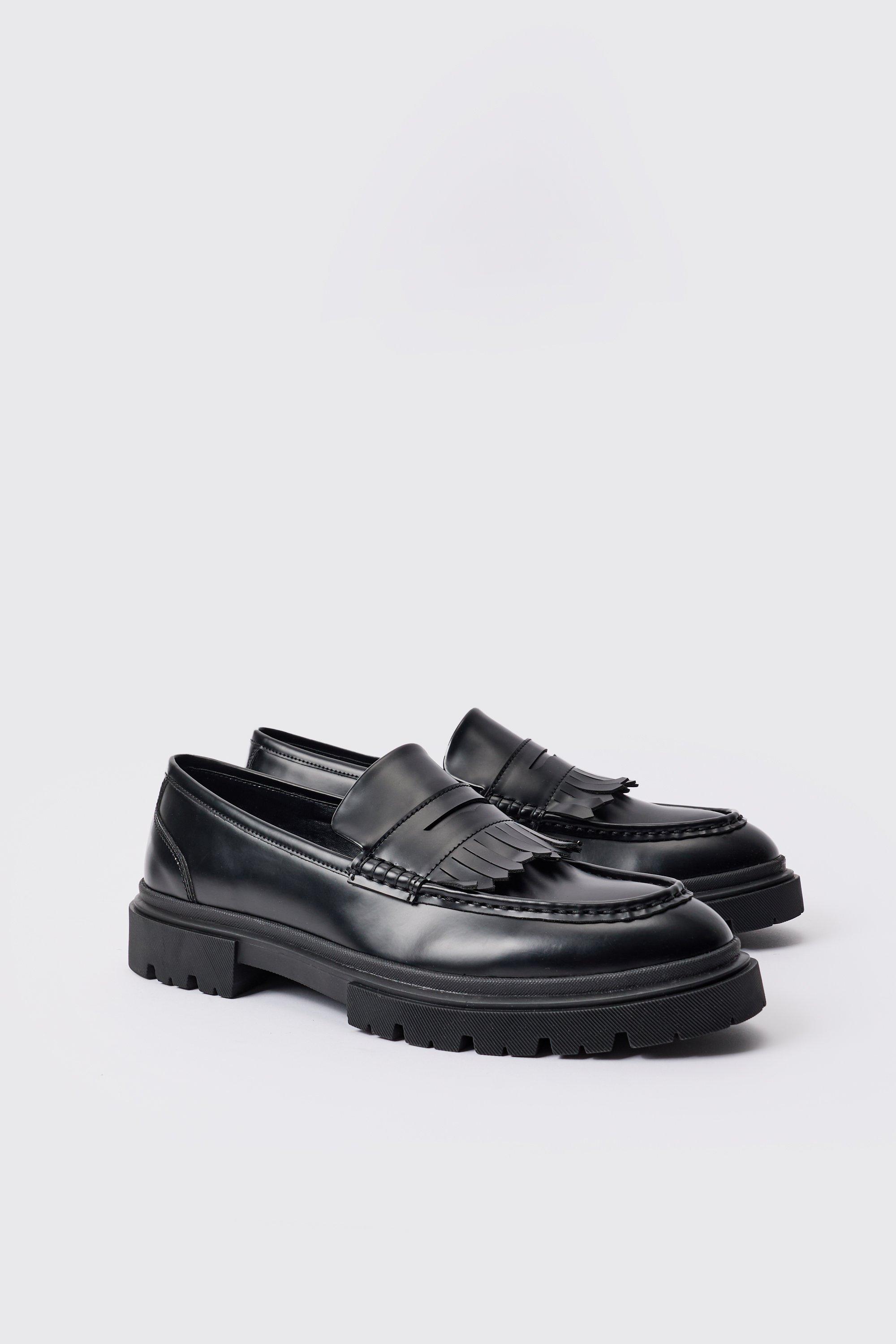 Mens Pu Chunky Sole Tassel Loafer In Black, Black