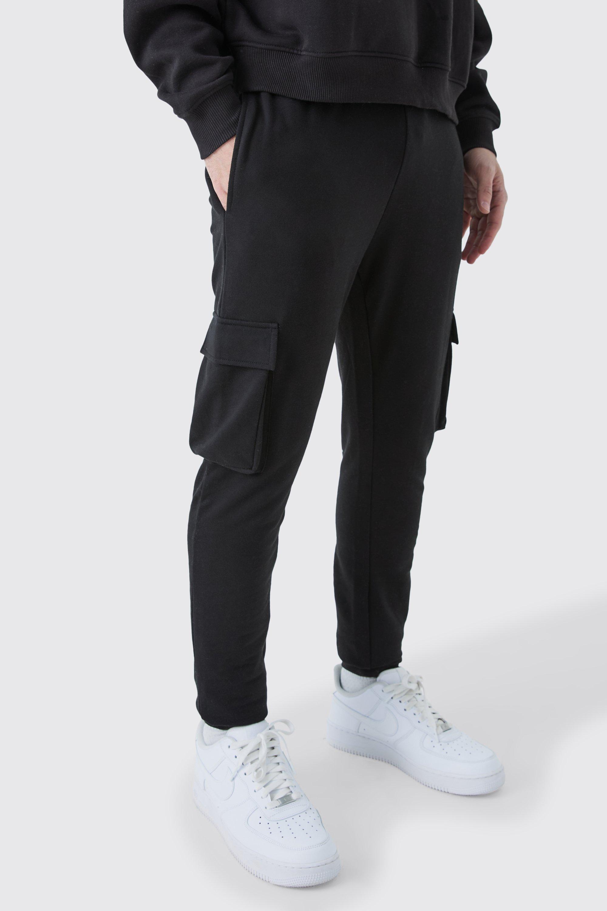 Mens Black Basic Skinny Fit Cargo Jogger, Black