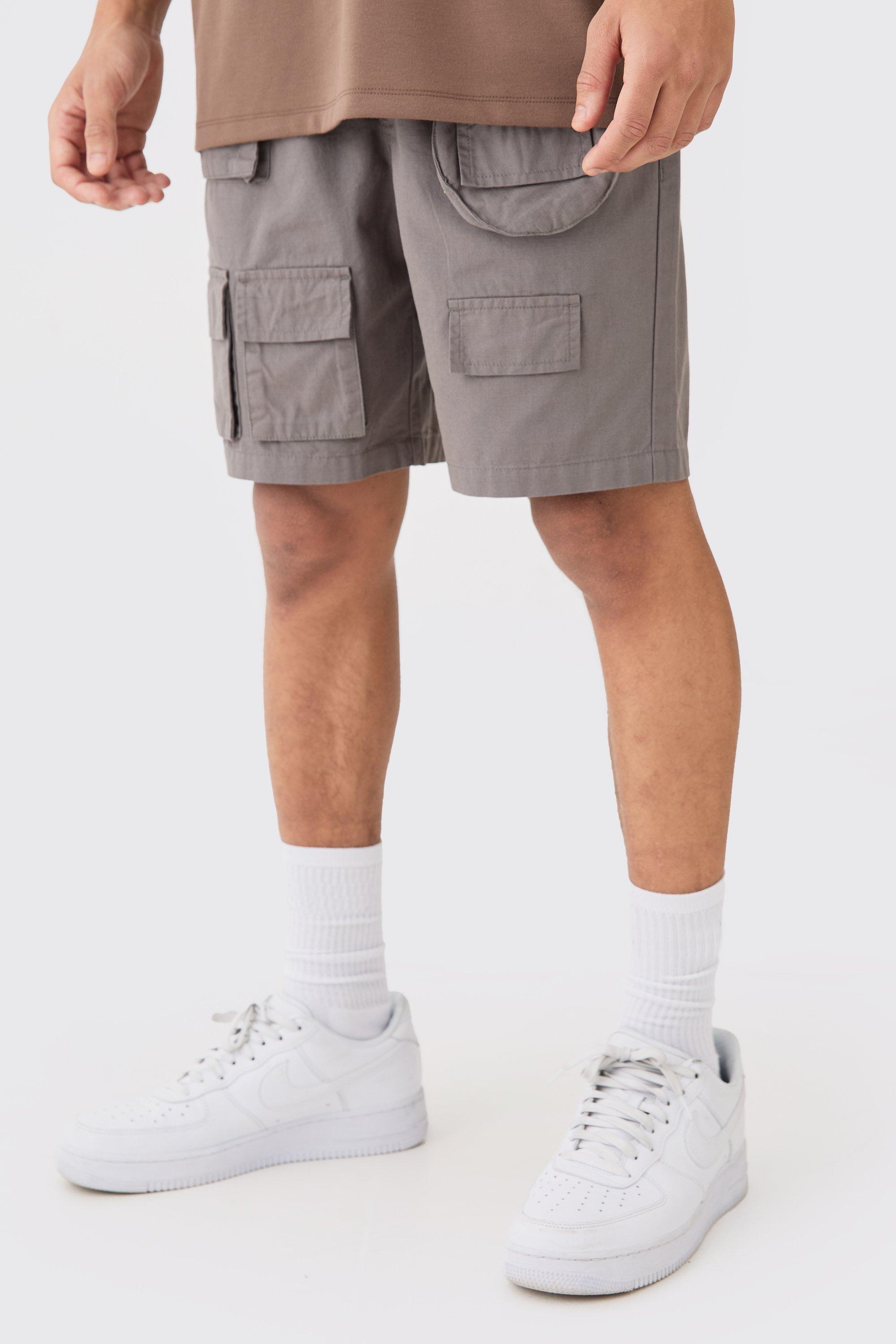 Mens Grey Detachable Bag Multi Cargo Pocket Shorts, Grey