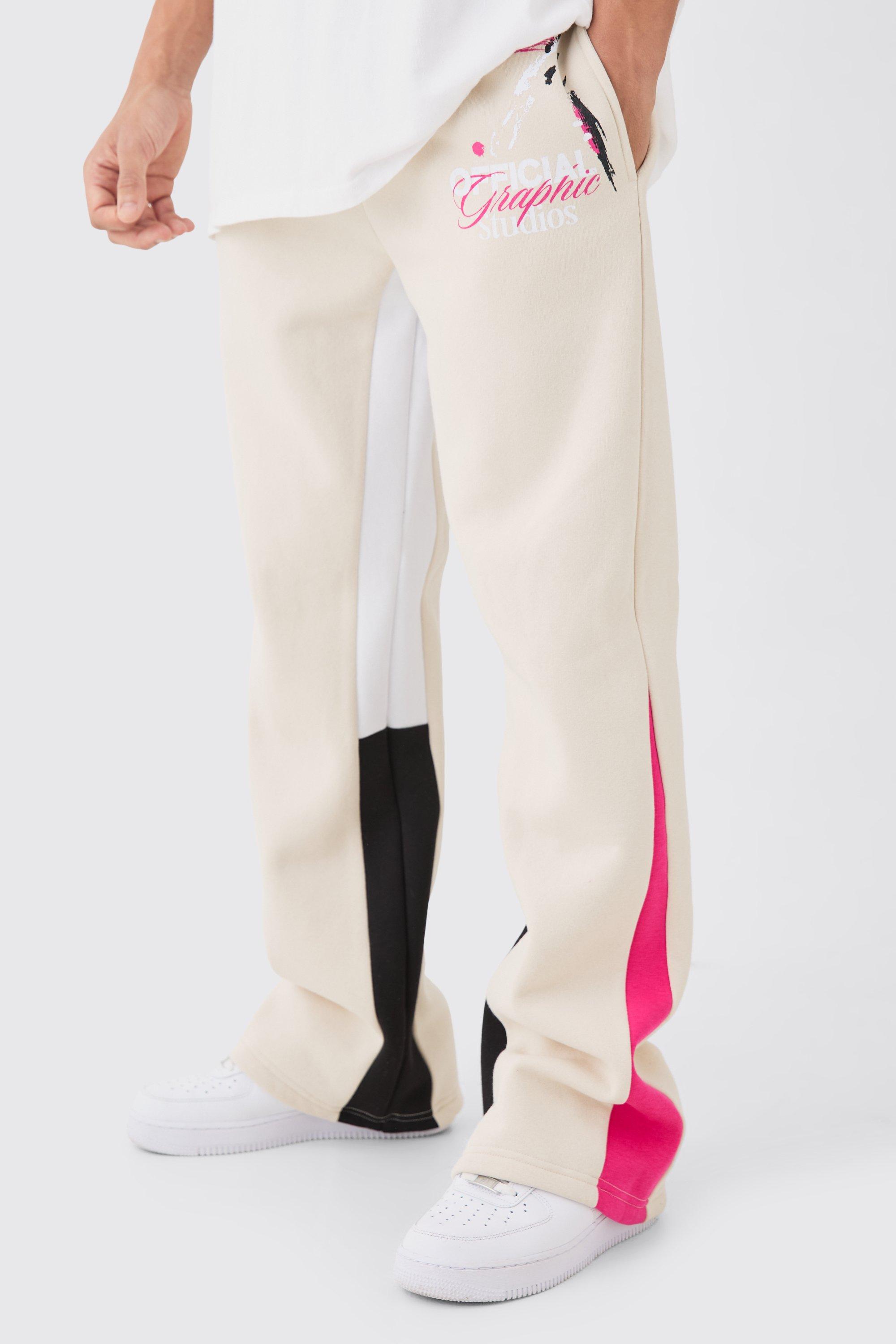 Image of Pantaloni tuta Core con inserti e schizzi di colore, Beige