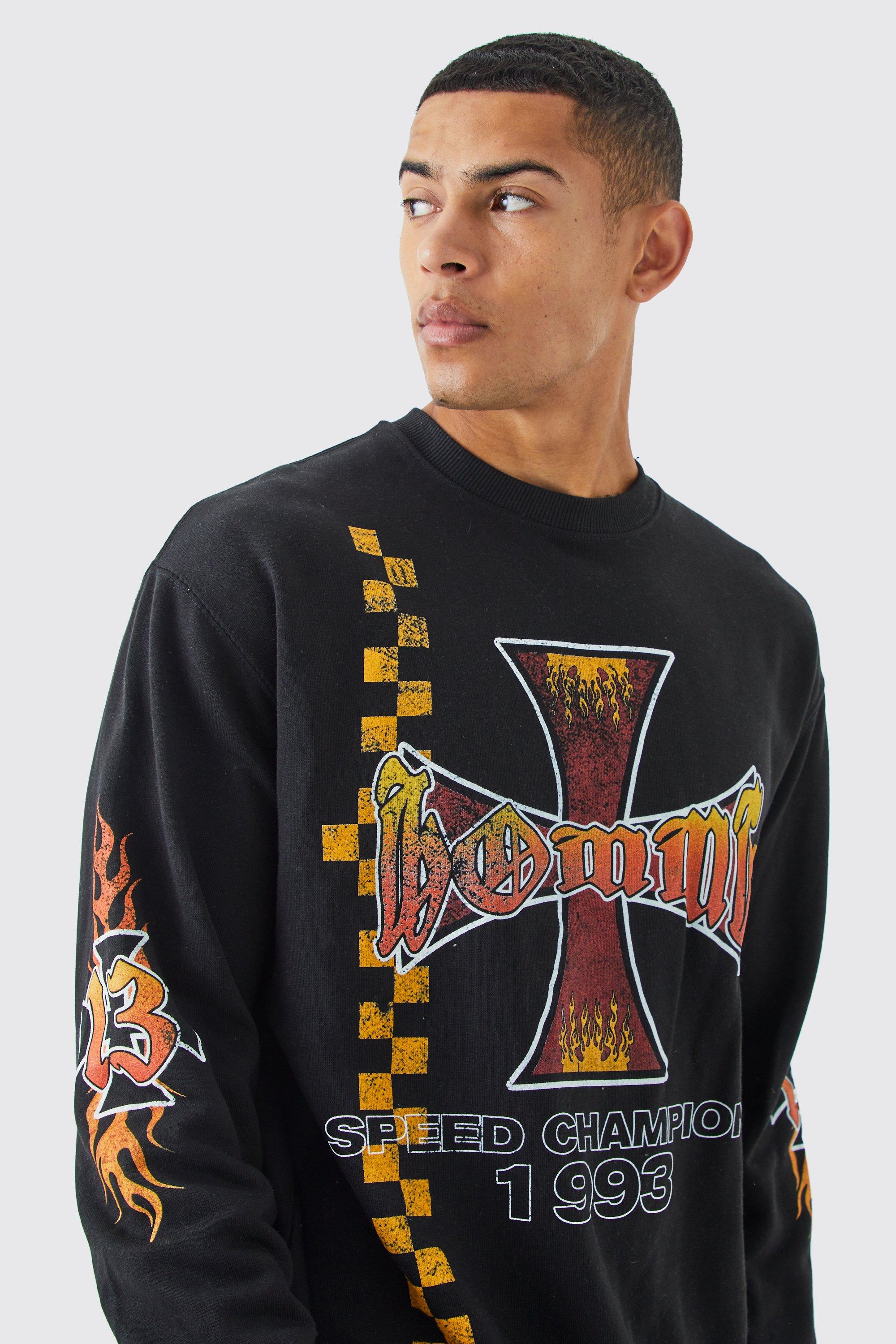 Mens Black Oversized Cross Graphic Sweatshirt, Black