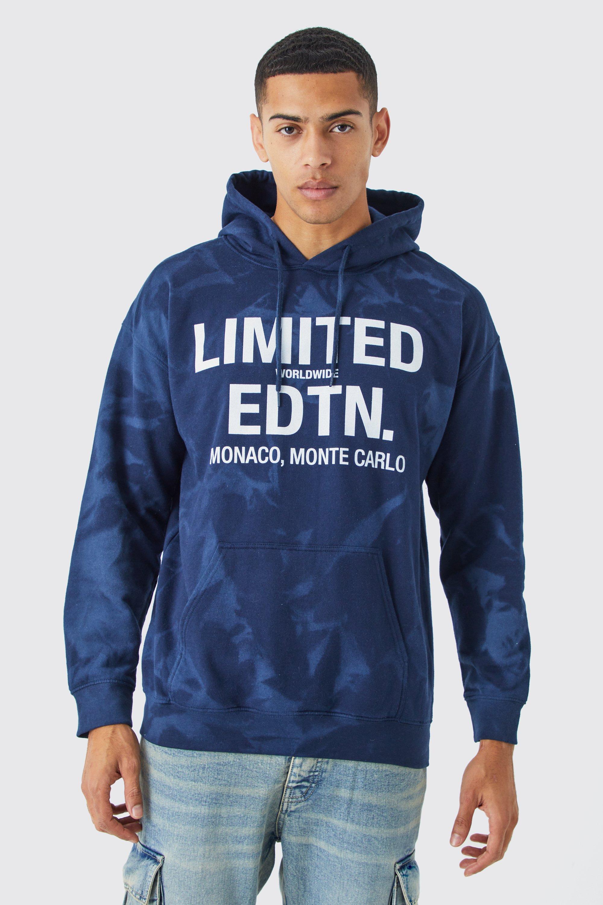 Mens Navy Oversized Tie Dye Limited Edtn Hoodie, Navy