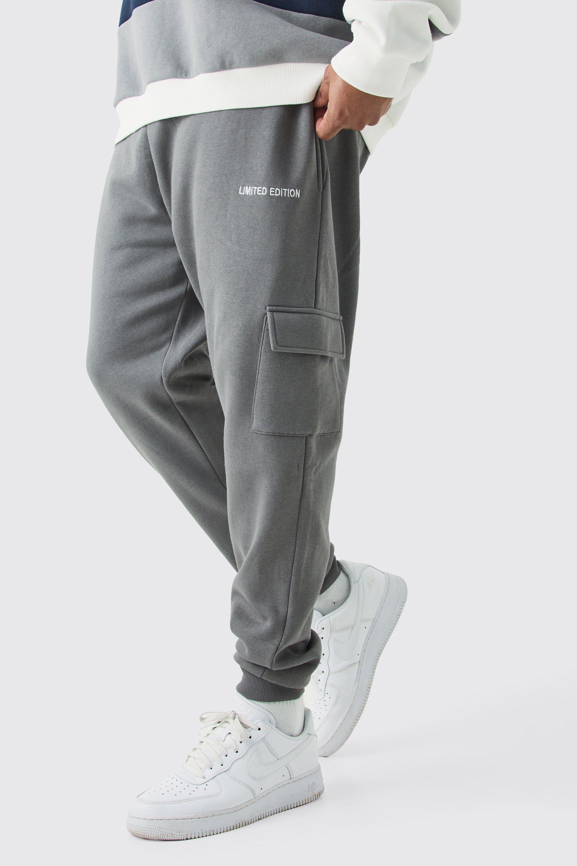 Mens Grey Plus Limited Edition Skinny Fit Cargo Jogger, Grey