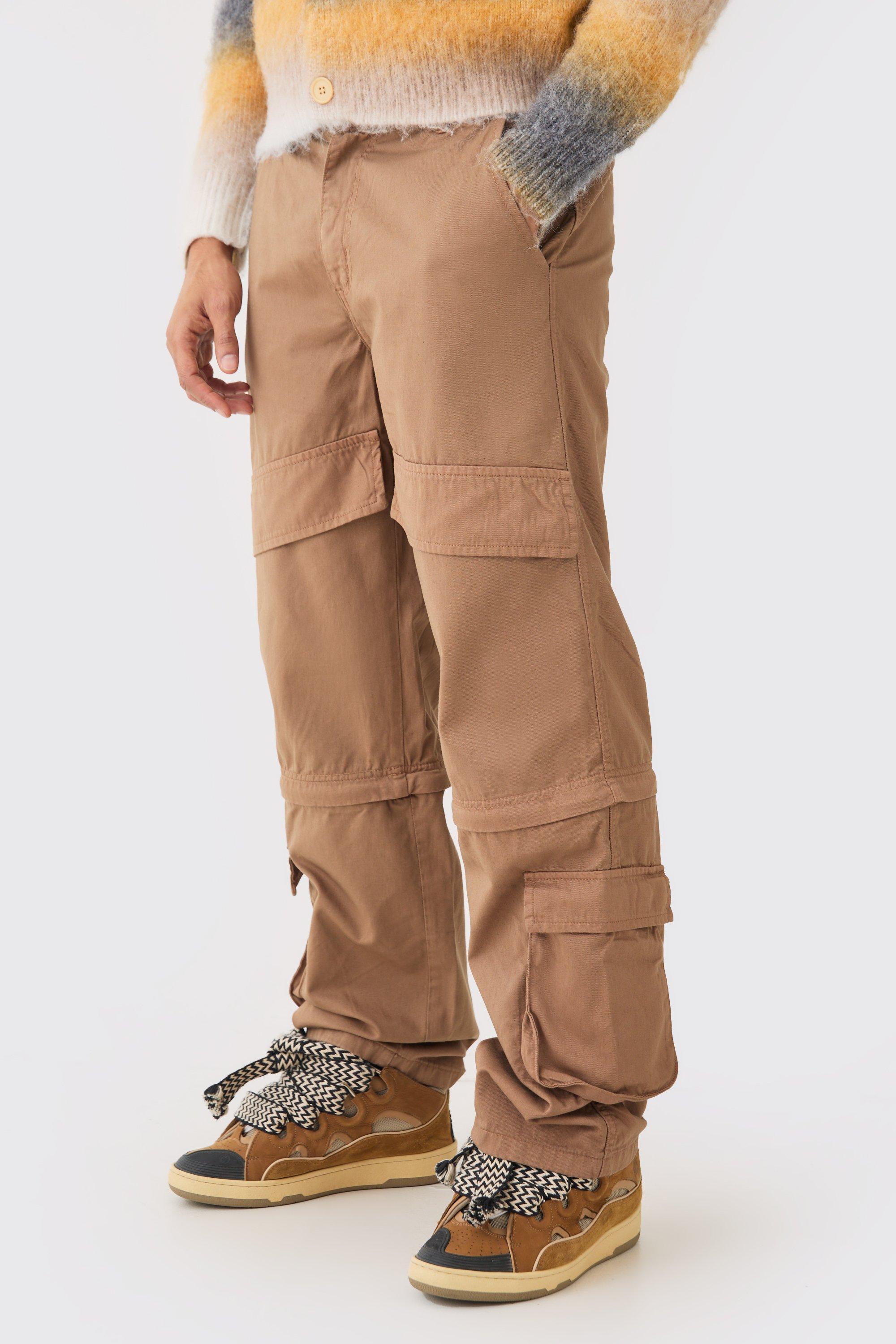 Mens Brown Fixed Waist Zip Off Baggy Trouser, Brown