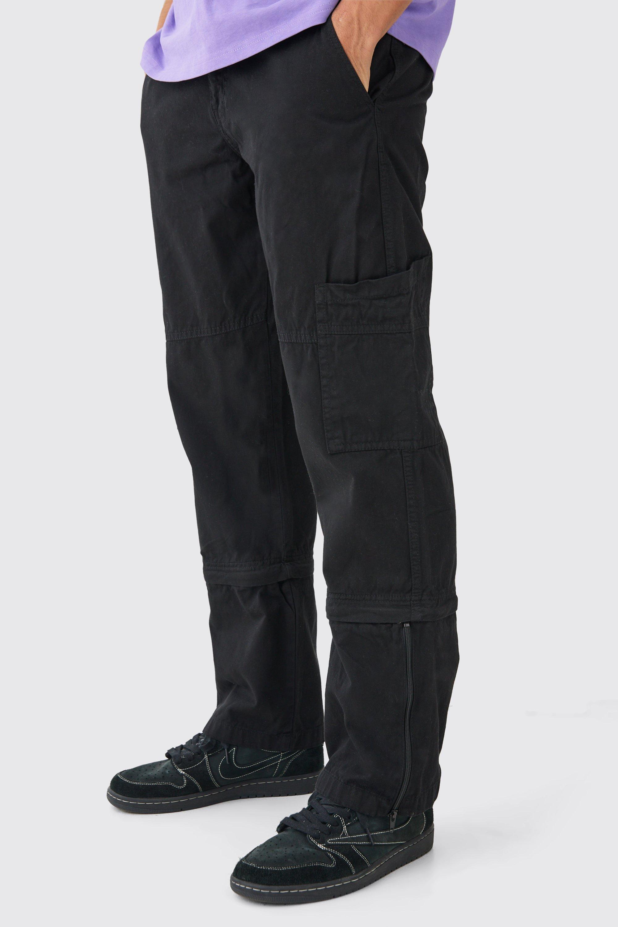 Image of Pantaloni rilassati con zip a vita fissa e spacco sul fondo, Nero