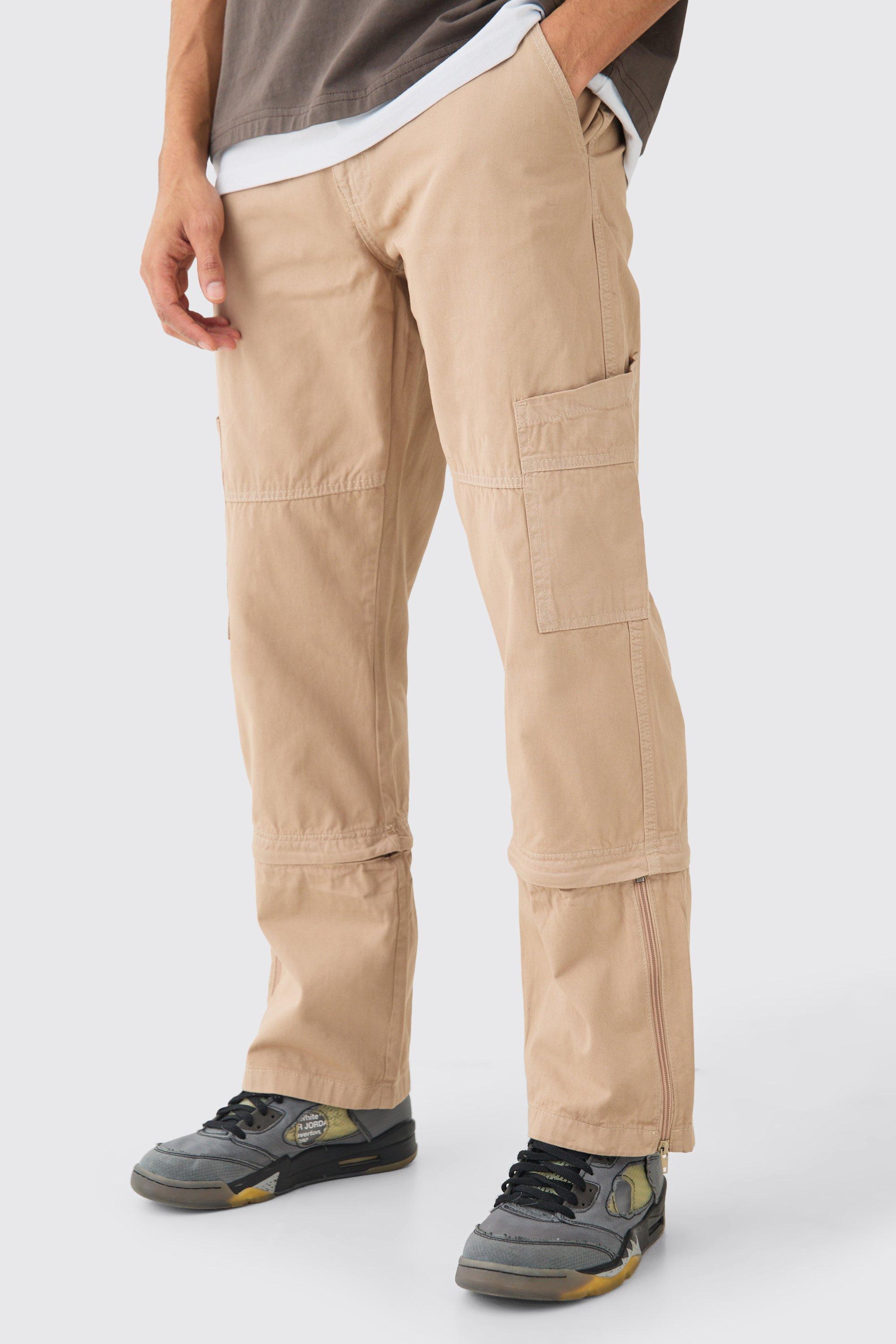 Image of Pantaloni rilassati con zip a vita fissa e spacco sul fondo, Beige