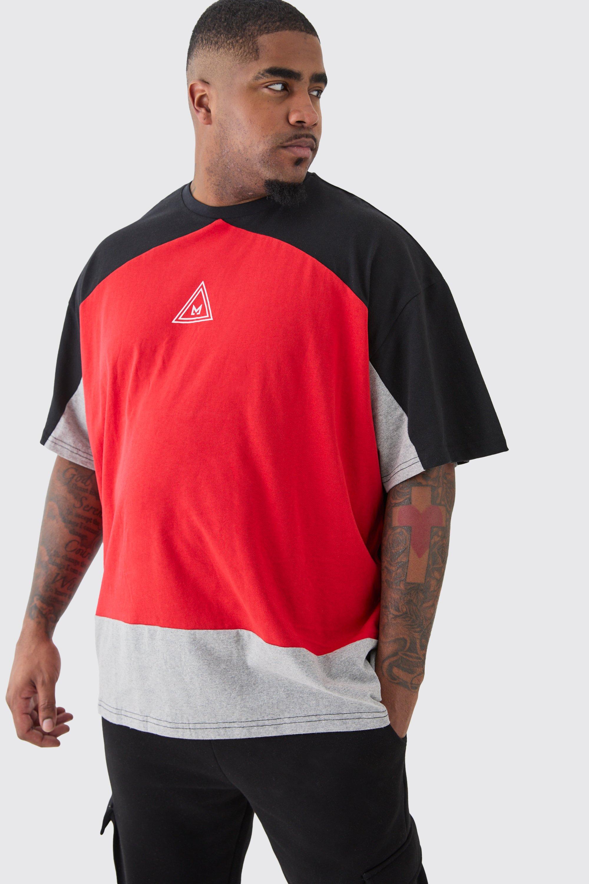 Image of T-shirt Plus Size oversize rossa a blocchi di colore con logo, Rosso