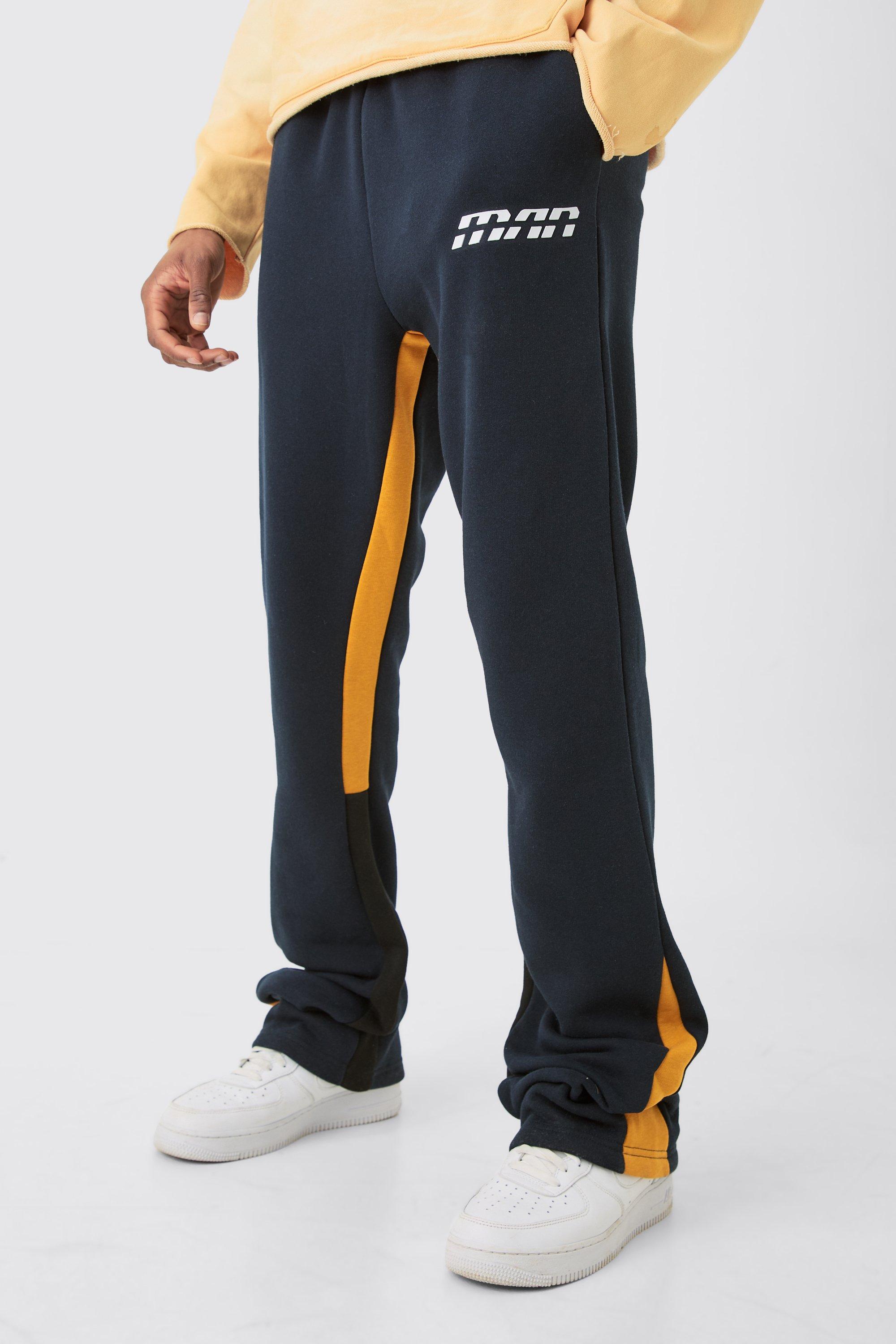 Mens Tall Slim Fit Flare Colour Block Gusset Joggers In Navy, Navy