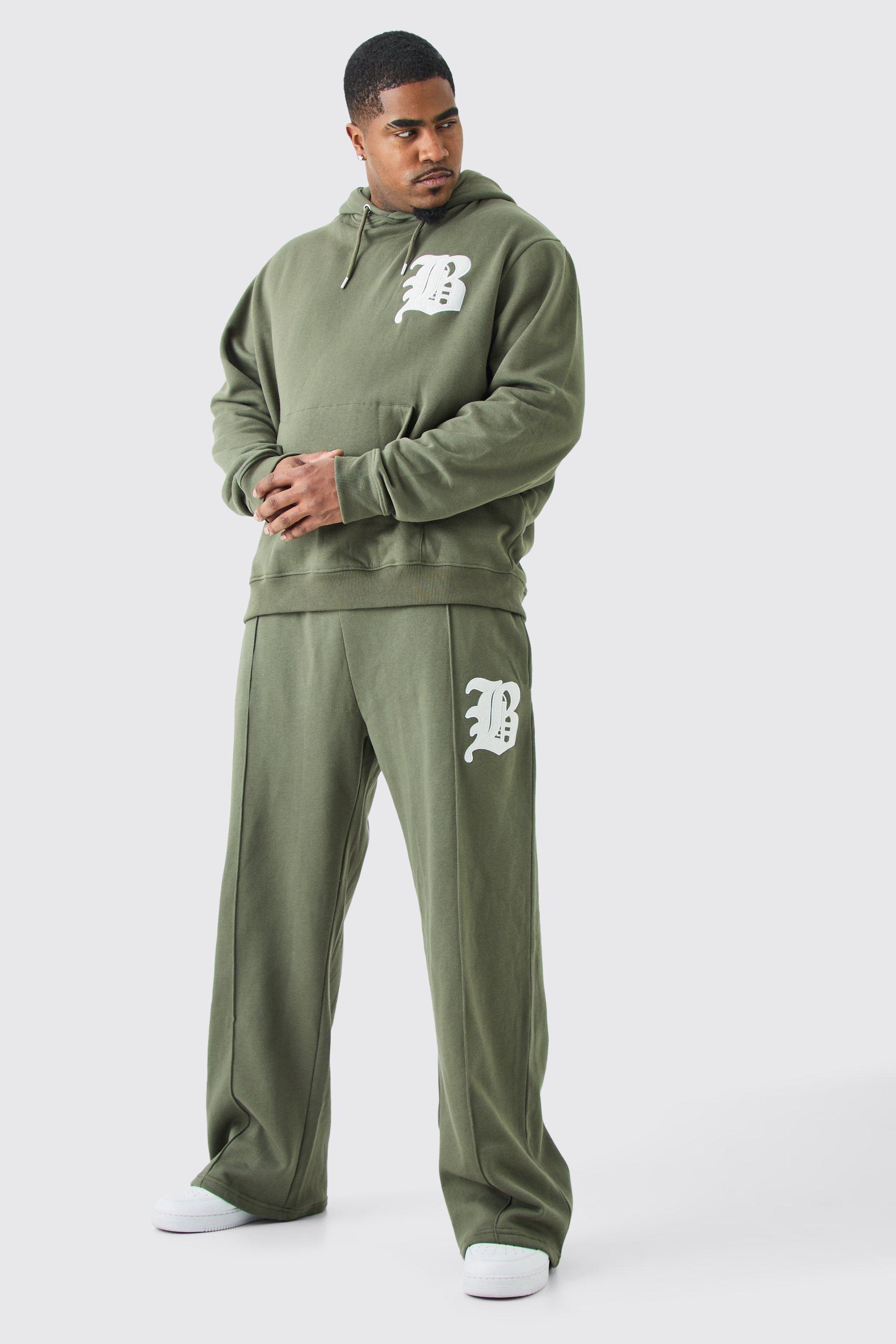 Mens Green Plus B Badge Stacked Gusset Hooded Tracksuit, Green
