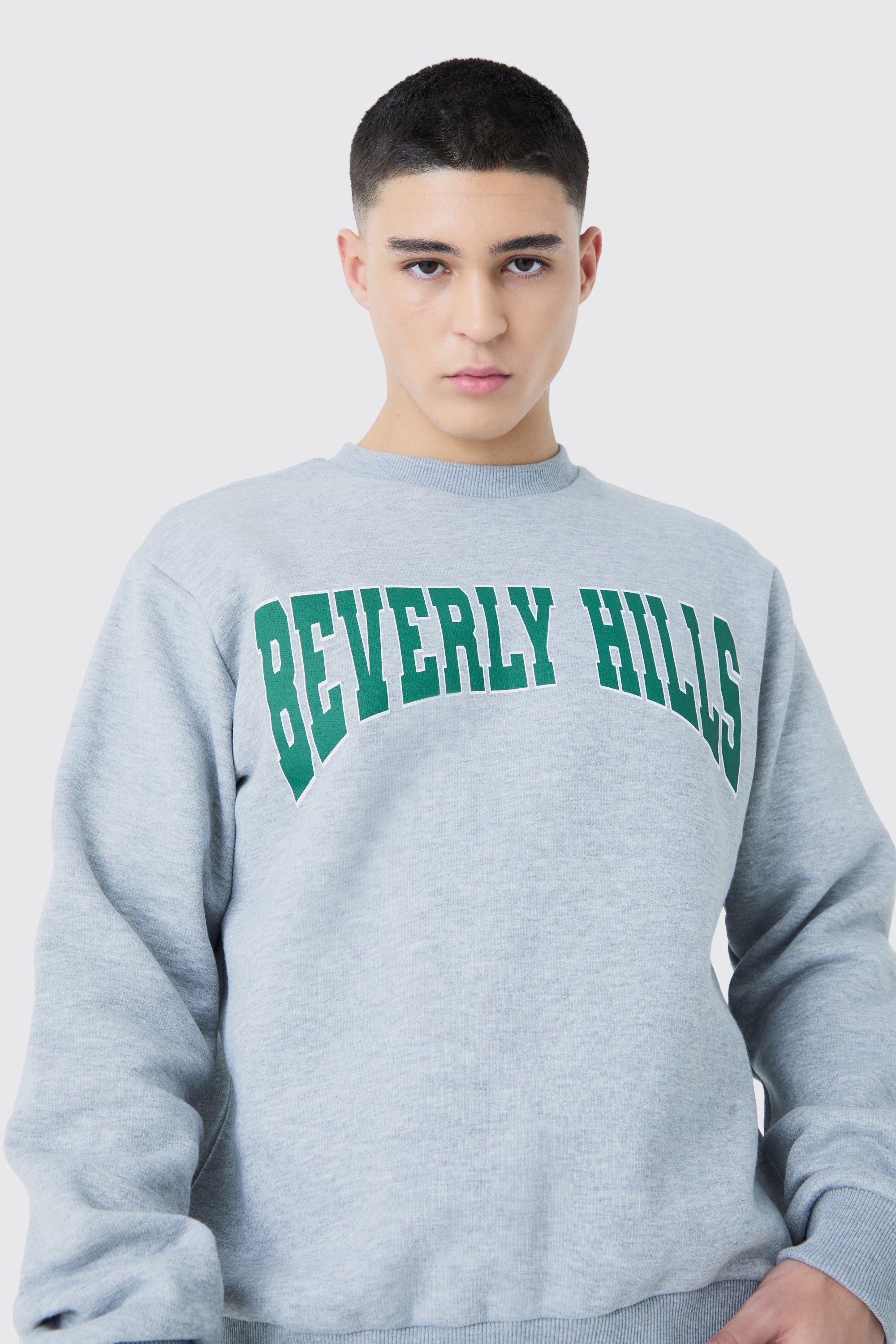 Mens Grey Beverley Hills Varsity Sweatshirt, Grey