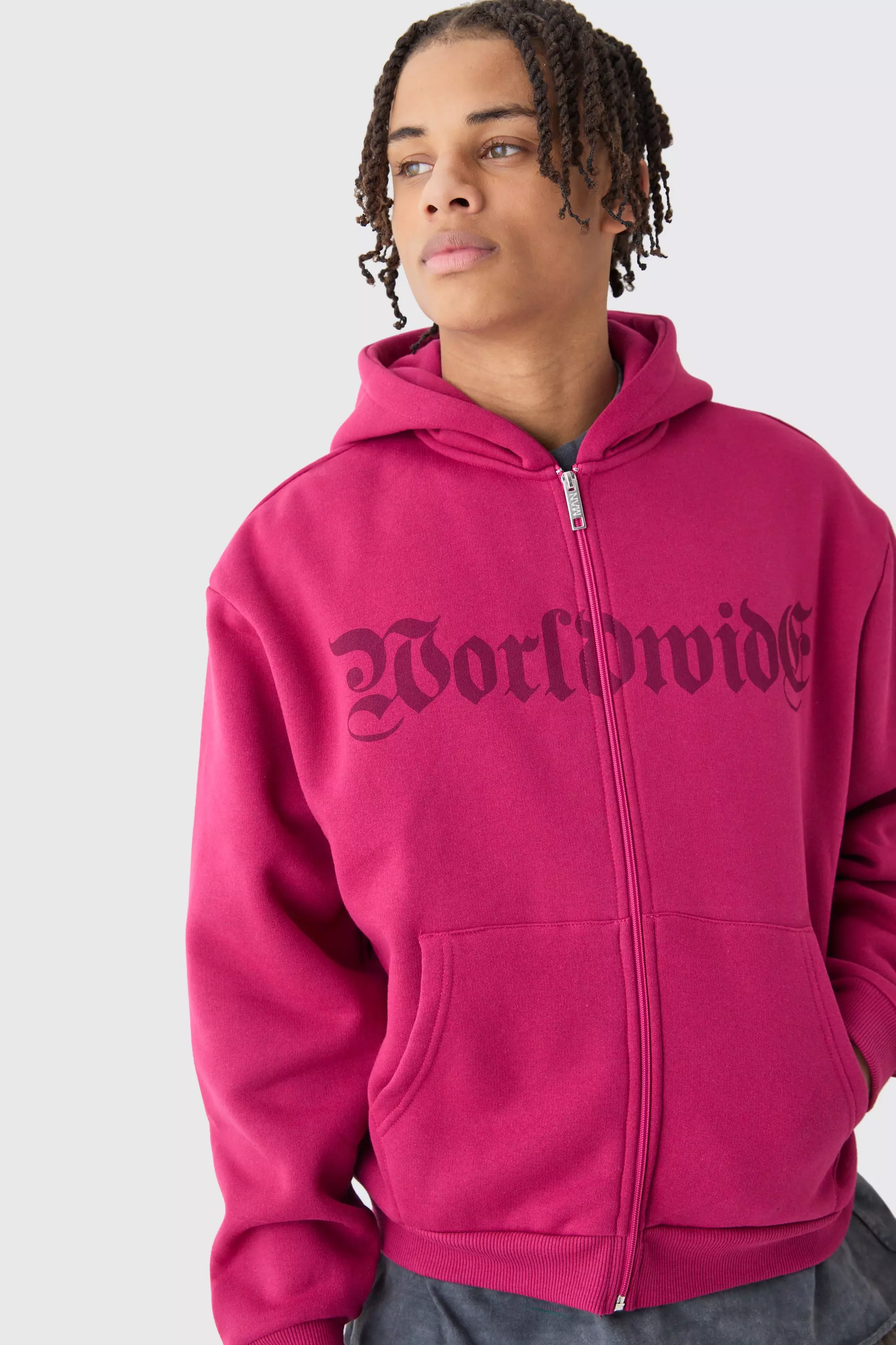 Oversized Boxy Worldwide Zip Through Hoodie