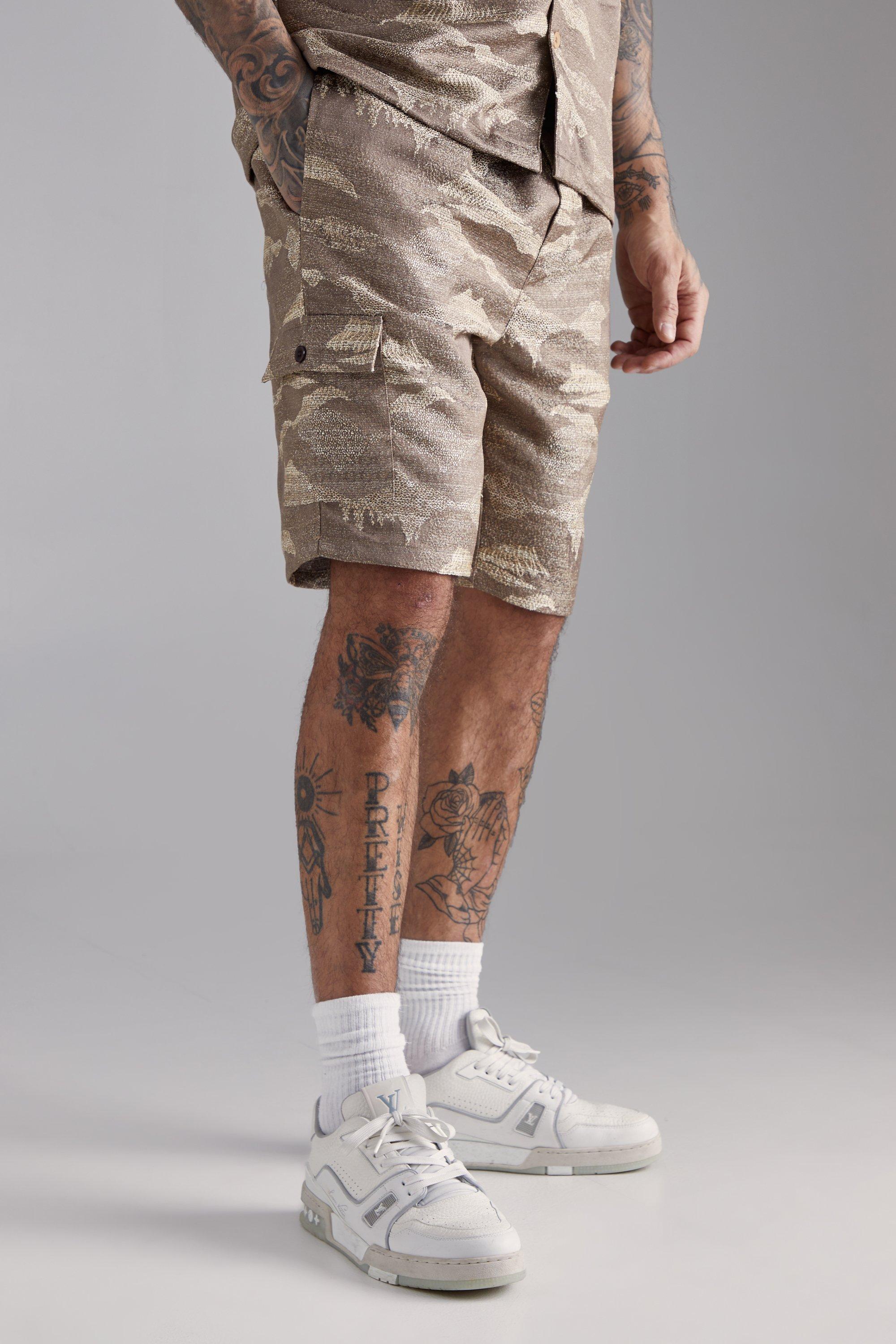 Mens Tall Elasticated Waist Tapestry Short In Stone