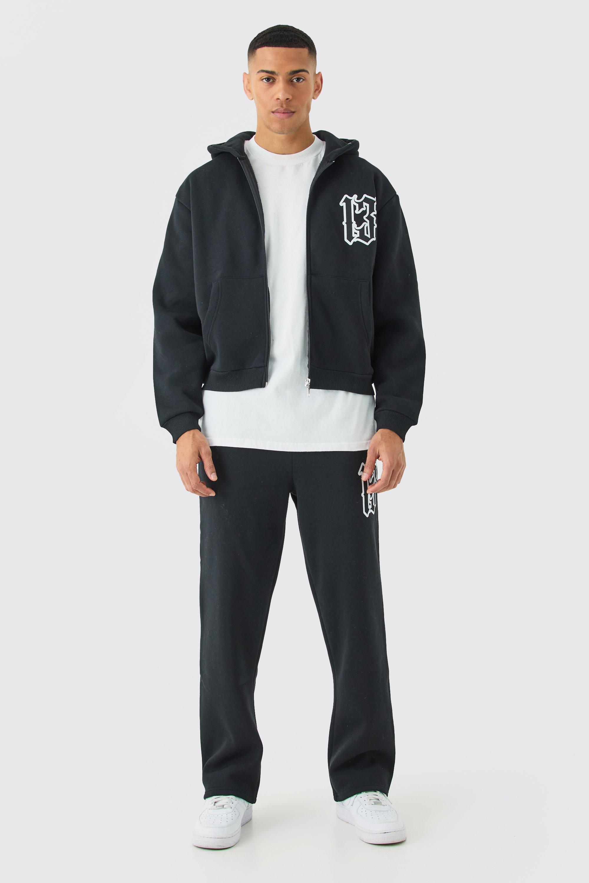 Tuta sportiva squadrata oversize con zip 13 e cappuccio, Nero
