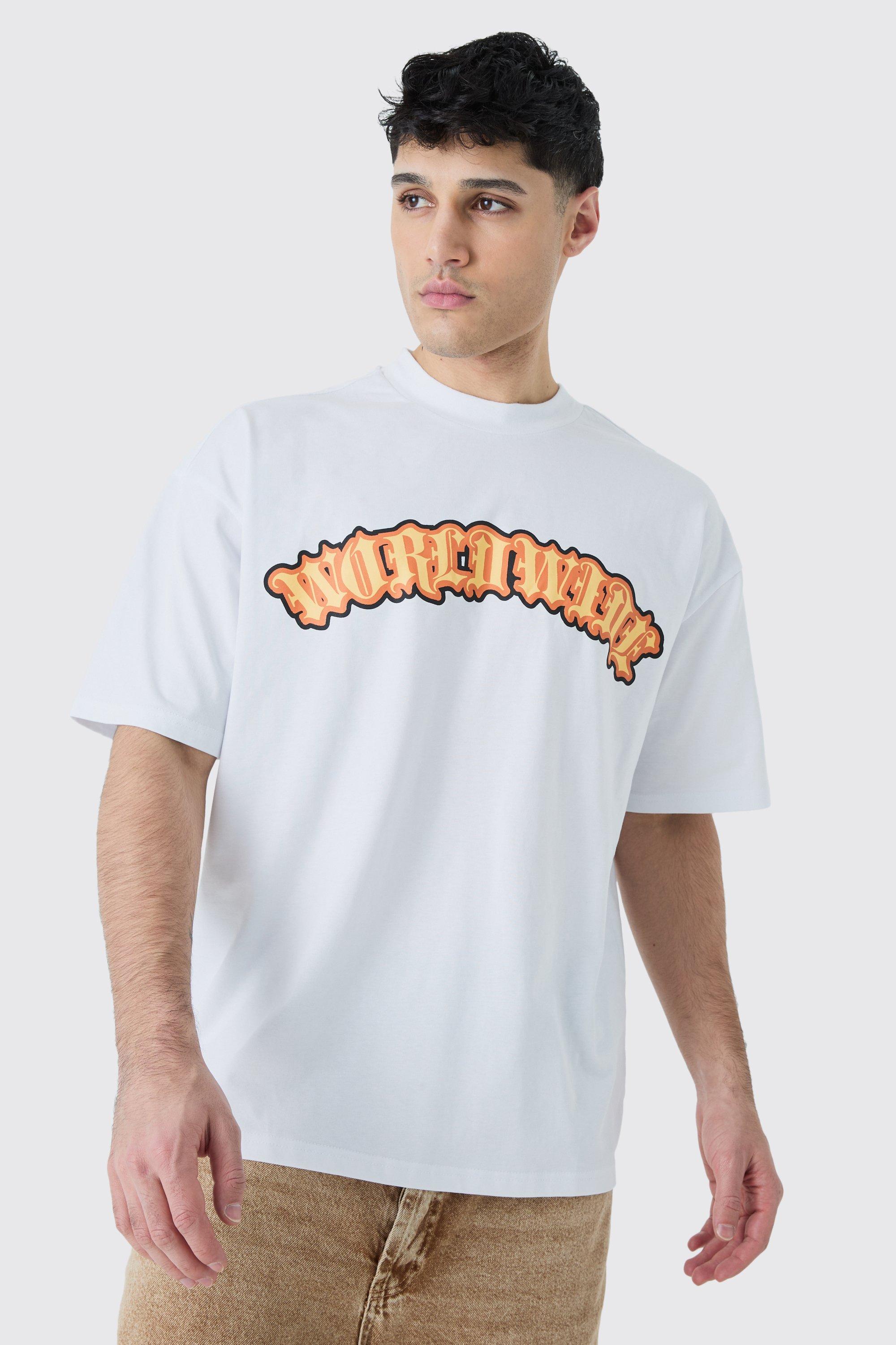 Image of T-shirt oversize Worldwide con girocollo esteso, Bianco