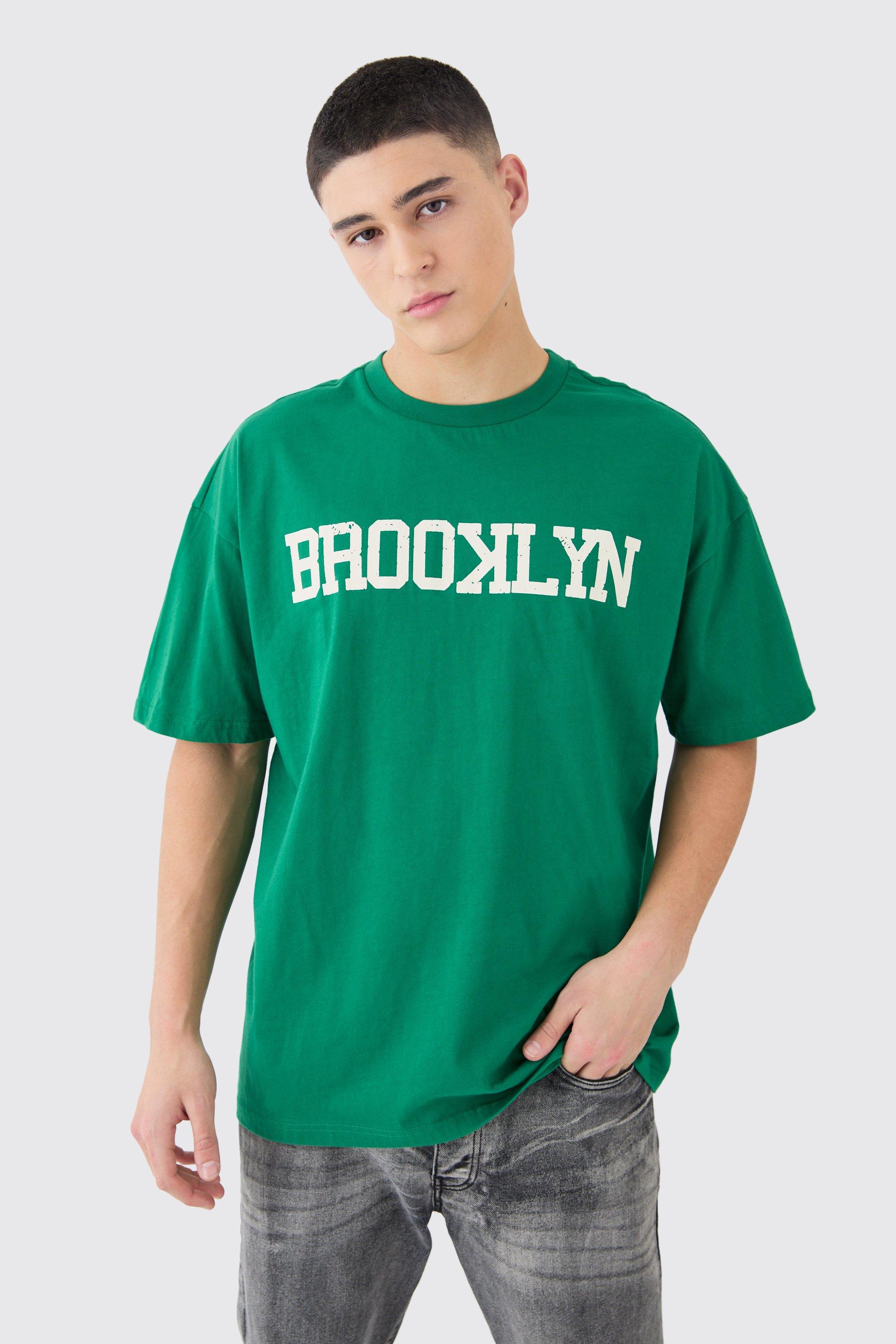 Image of T-shirt oversize Brooklyn stile Varsity, Verde